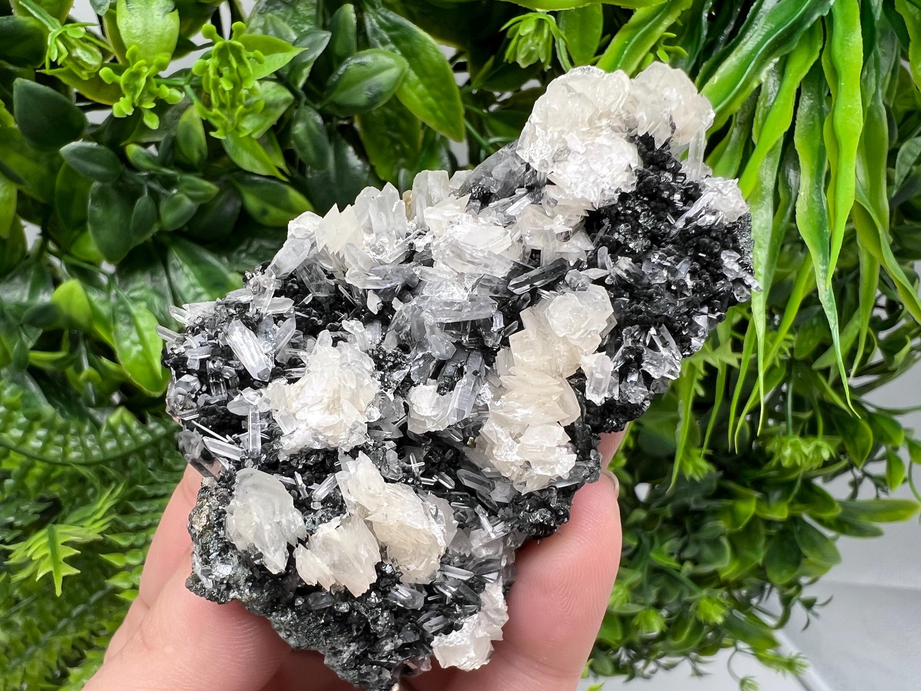 Calcite on Quartz Specimen: Borieva Mine, Madan, Bulgaria
