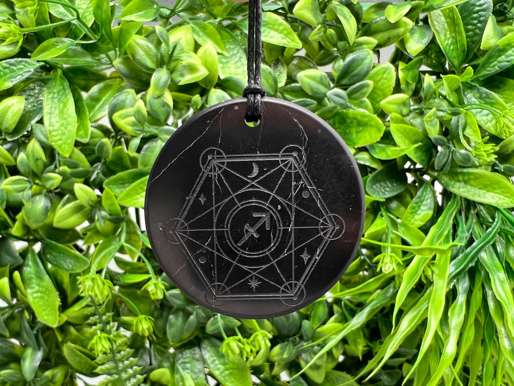 Shungite Sagittarius Zodiac Pendant Necklace: EMF Protection Healing Stone