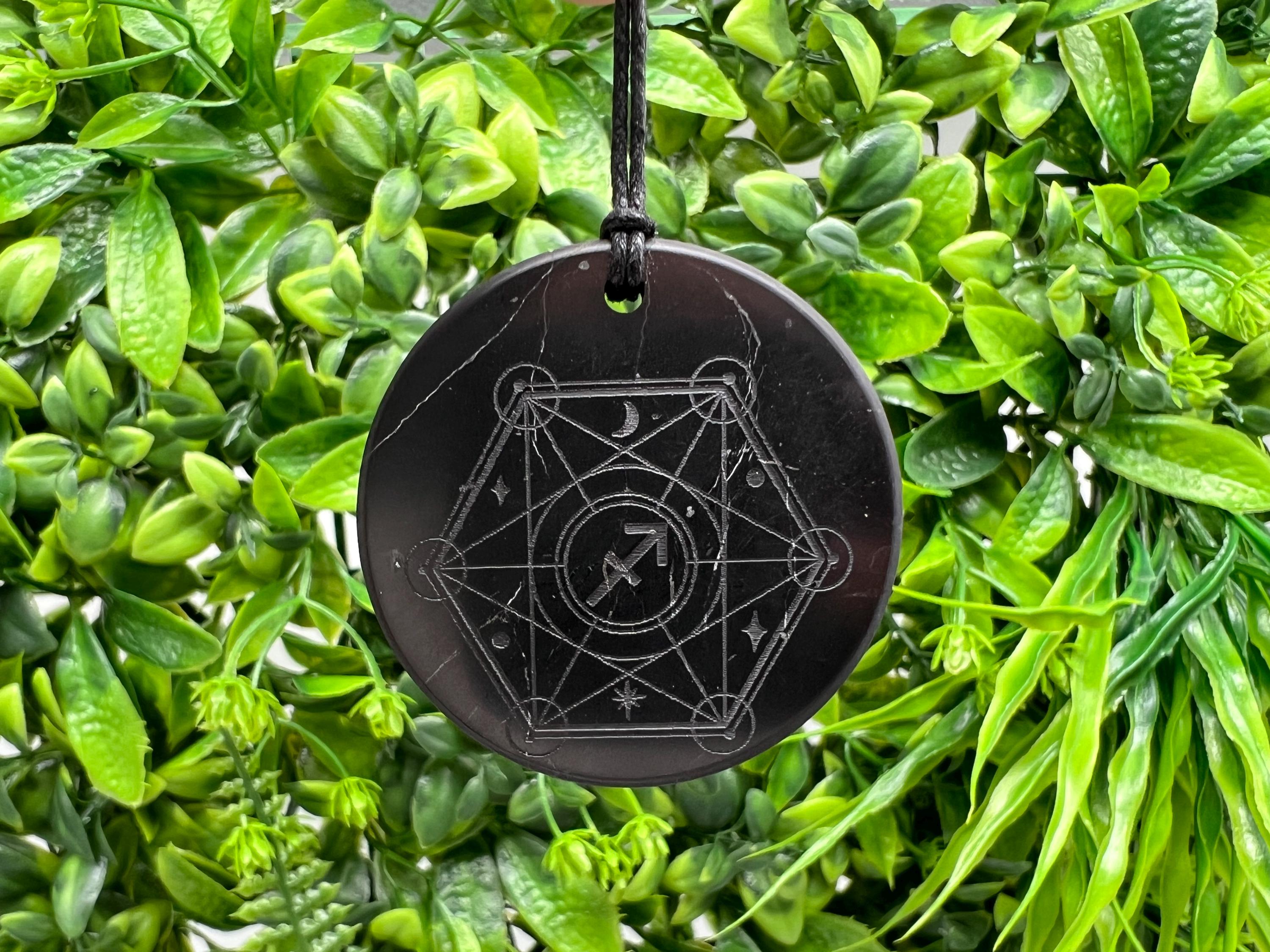 Shungite Sagittarius Zodiac Pendant Necklace: EMF Protection Healing Stone