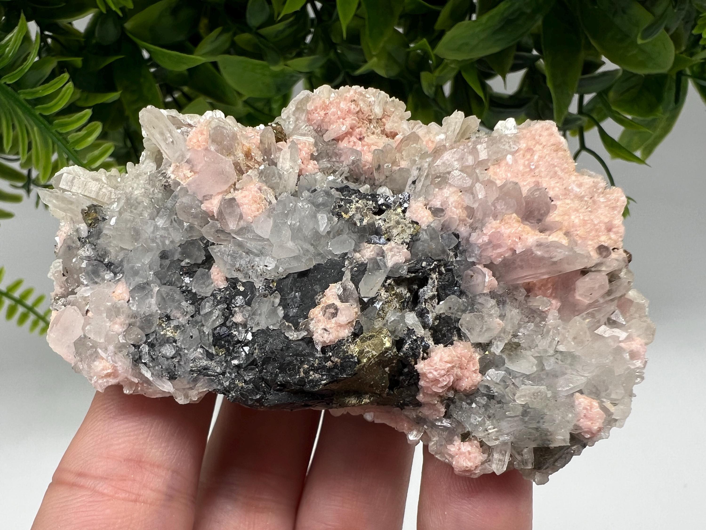 Rhodochrosite on Quartz: Pink Mineral Specimen, Starnica Mine, Bulgaria