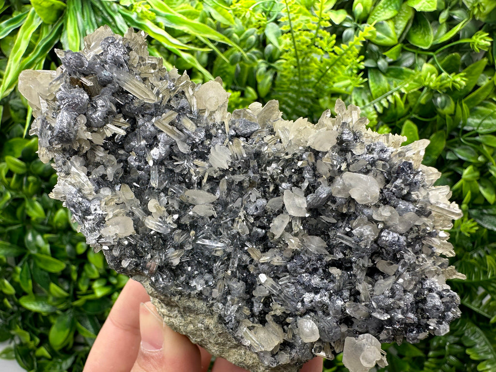 Calcite Quartz on Galena Mineral Specimen: Borieva Mine, Bulgaria