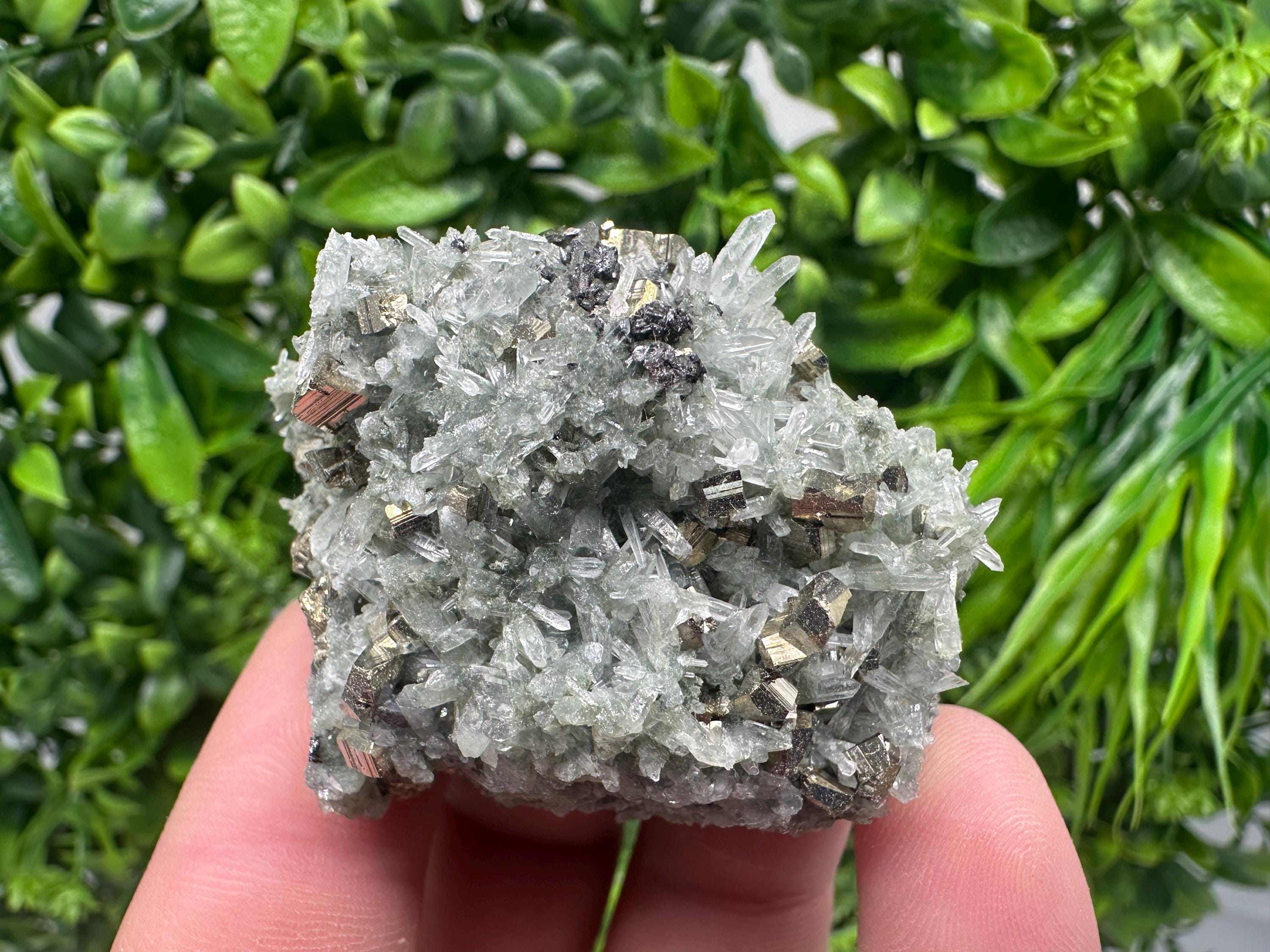 Pyrite on Green Quartz, Bulgaria Mineral Specimen