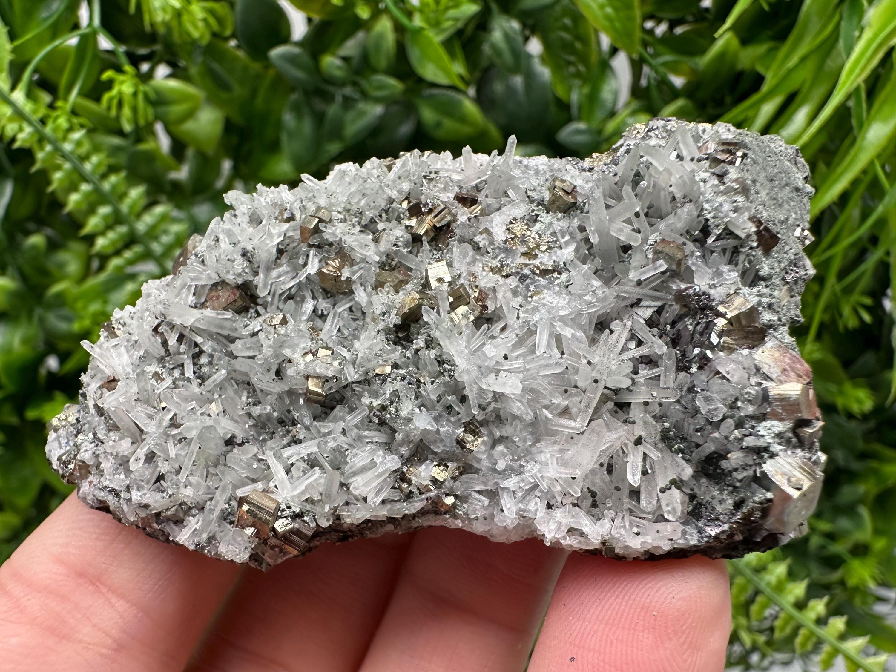 Pyrite on Green Quartz Specimen, Borieva Mine Bulgaria, Home Decor Stone