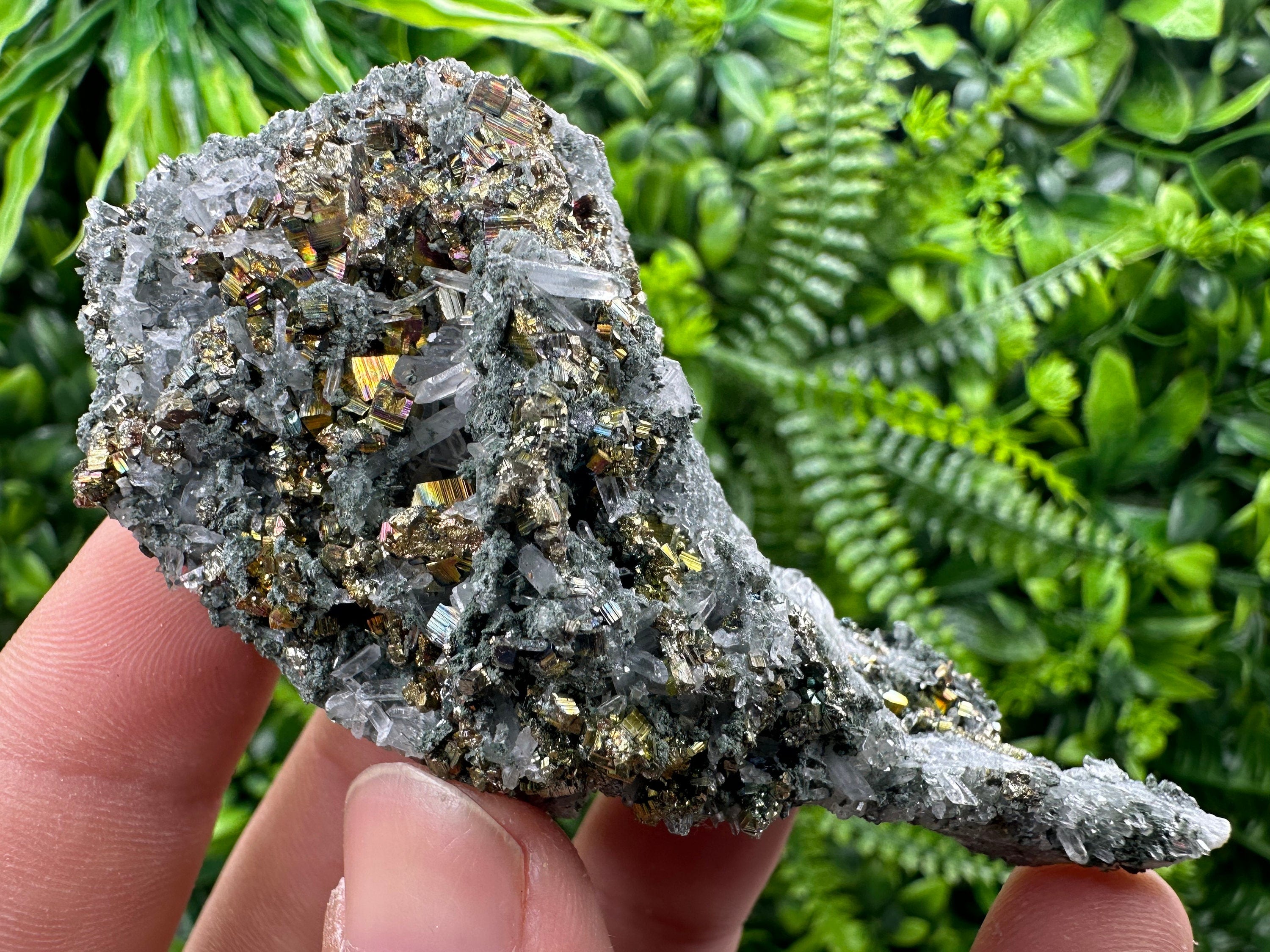 Red Pyrite on Green Quartz with Sphalerite, Borieva Mine Mineral Specimen