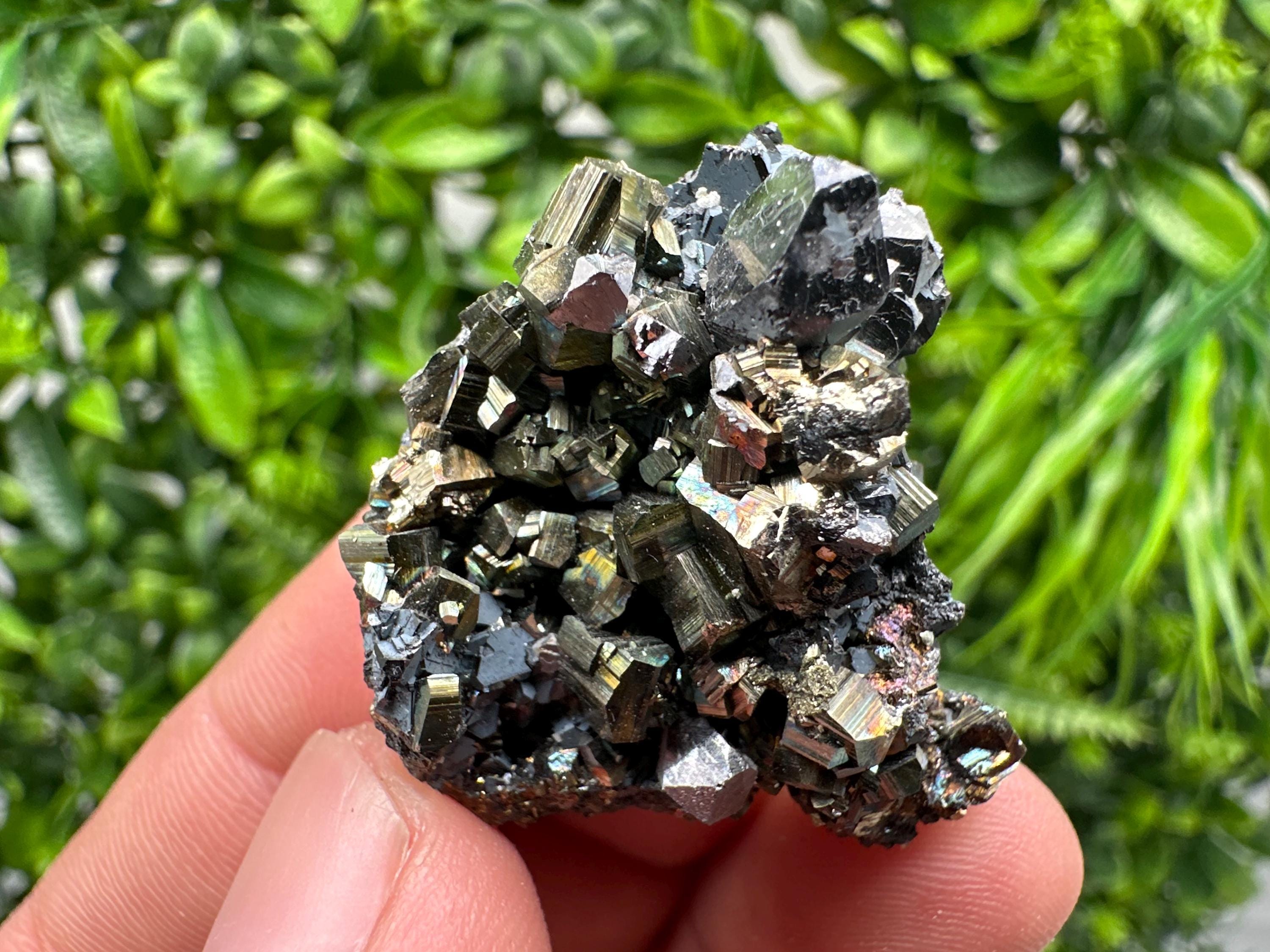 Rainbow Pyrite with Calcite, Natural Crystal Souvenir, Borieva Bulgaria