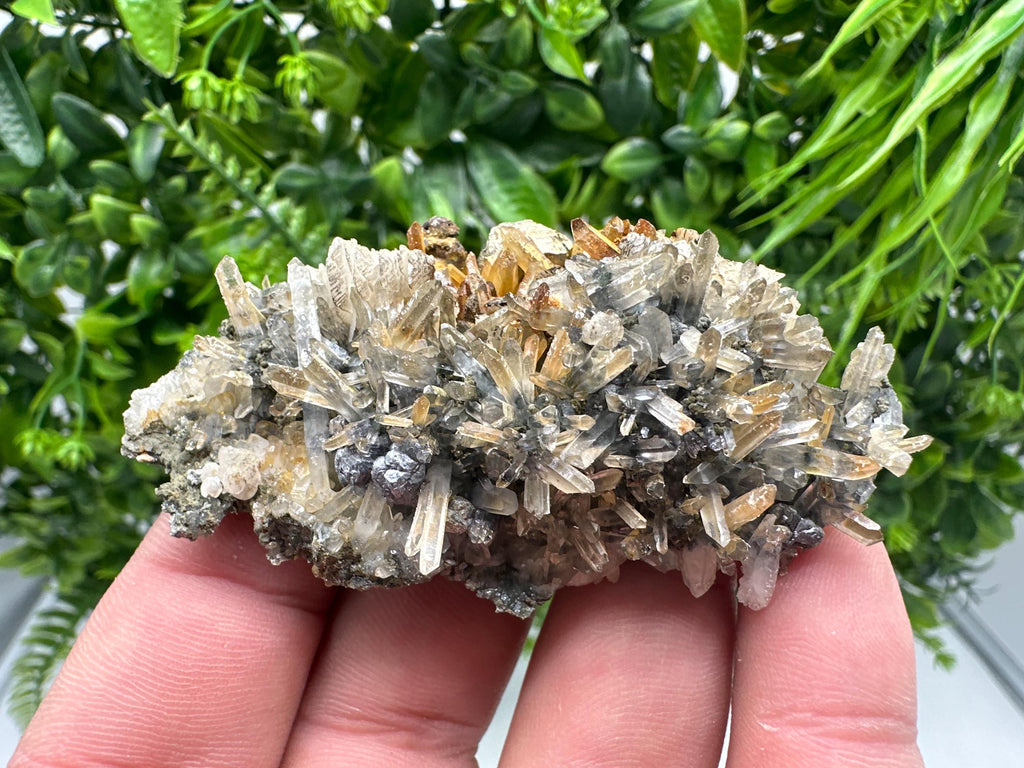 Rainbow Pyrite Sphalerite on Quartz: Natural Crystal Home Decor