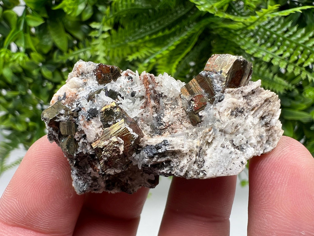 Pyrite with Hematite on Sphalerite, Quartz, Bulgaria Mineral Specimen