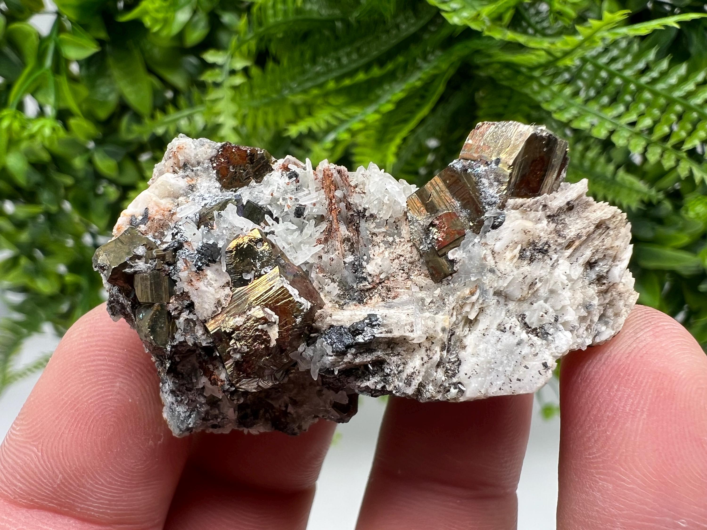 Pyrite with Hematite on Sphalerite, Quartz, Bulgaria Mineral Specimen
