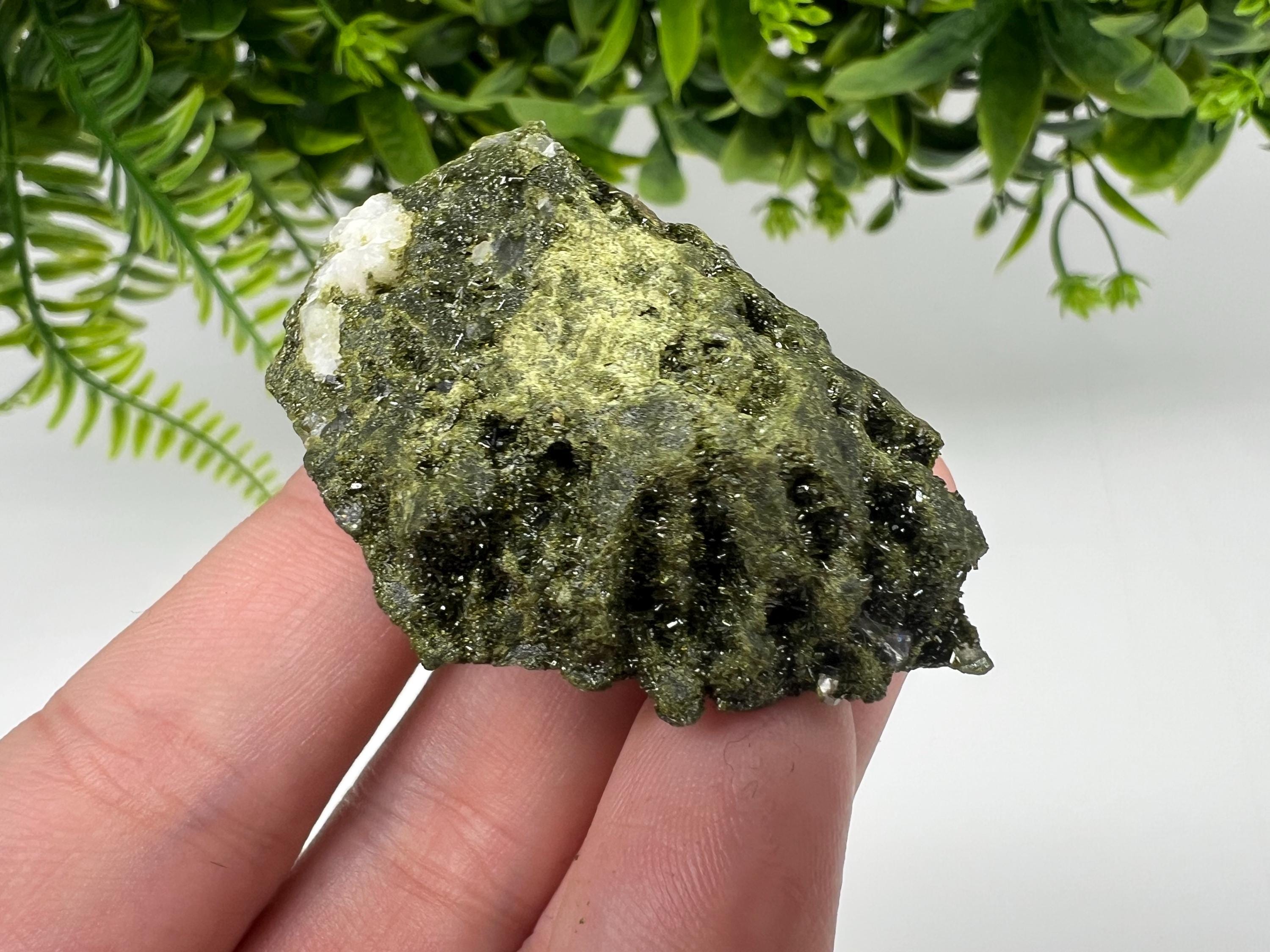 Green Epidote with Quartz Crystals - Extremely Sparkly with Rainbows,souvenirs collection stone,gift,decor, Eastern Anatolian, Turkey