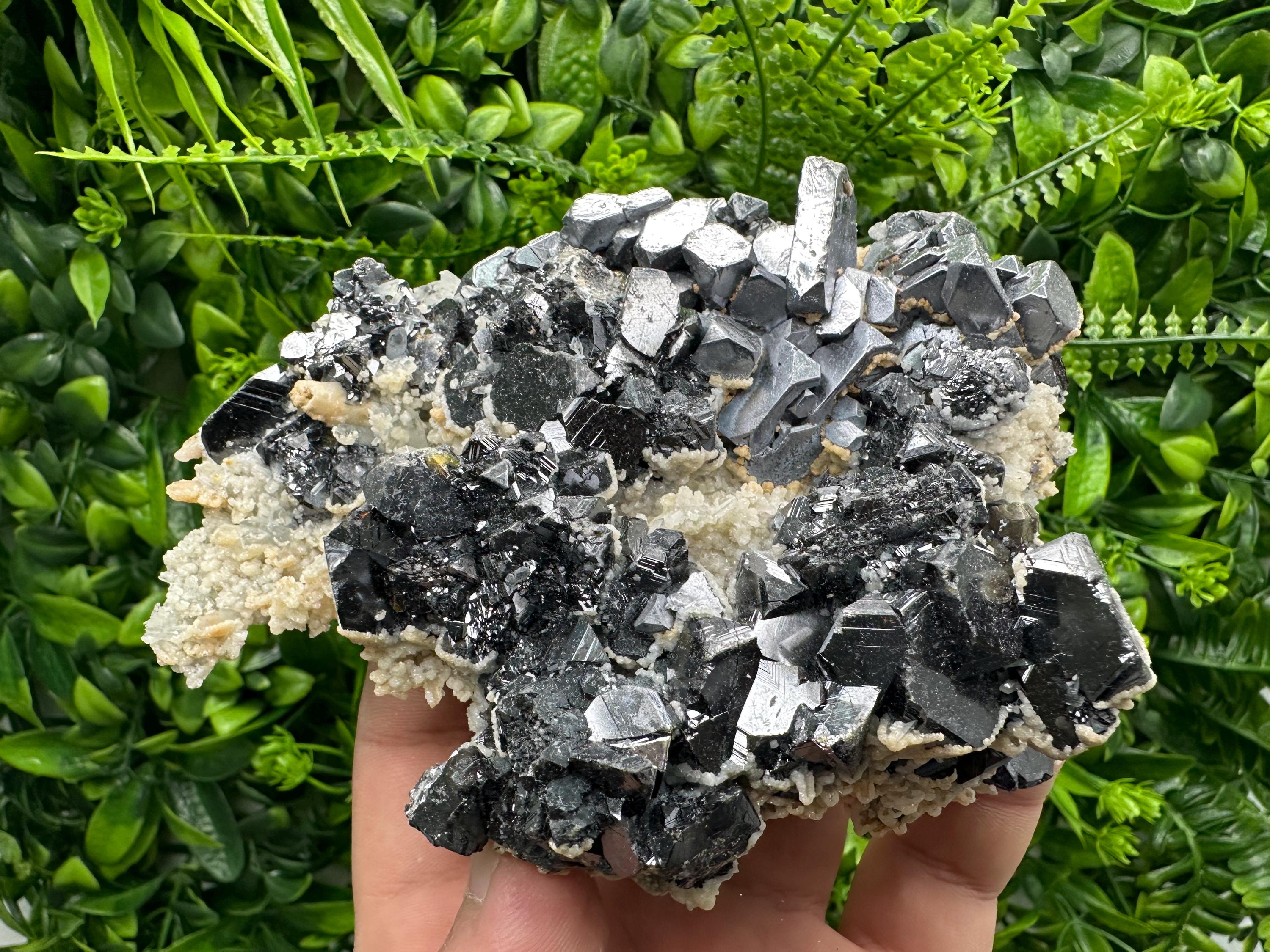Skeletal Galena, Sphalerite, Quartz, and Calcite Mineral Specimen