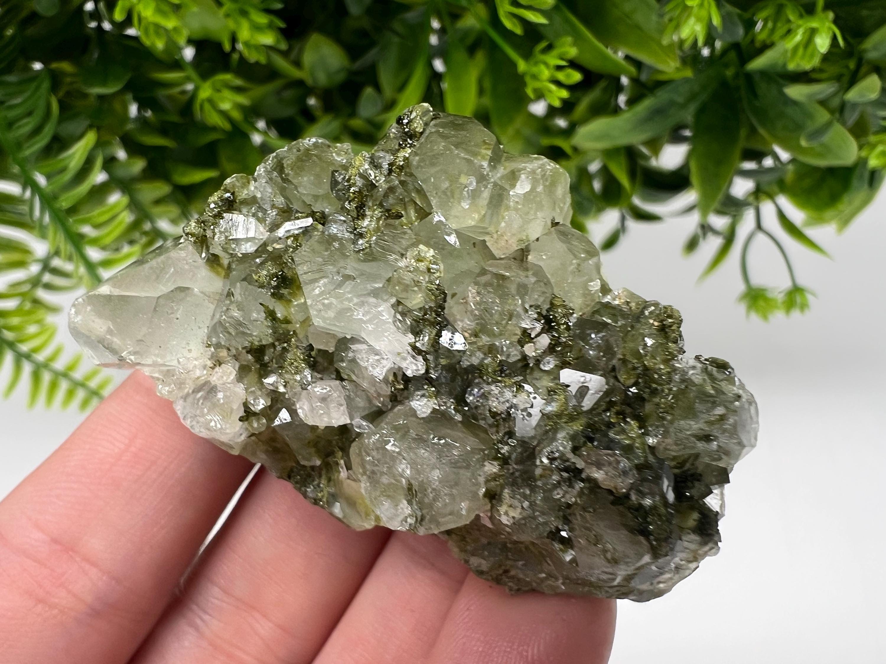 LARGE, Green Epidote with Quartz Crystals - Extremely Sparkly with Rainbows,souvenirs collection stone,gift,decor, Eastern Anatolian, Turkey