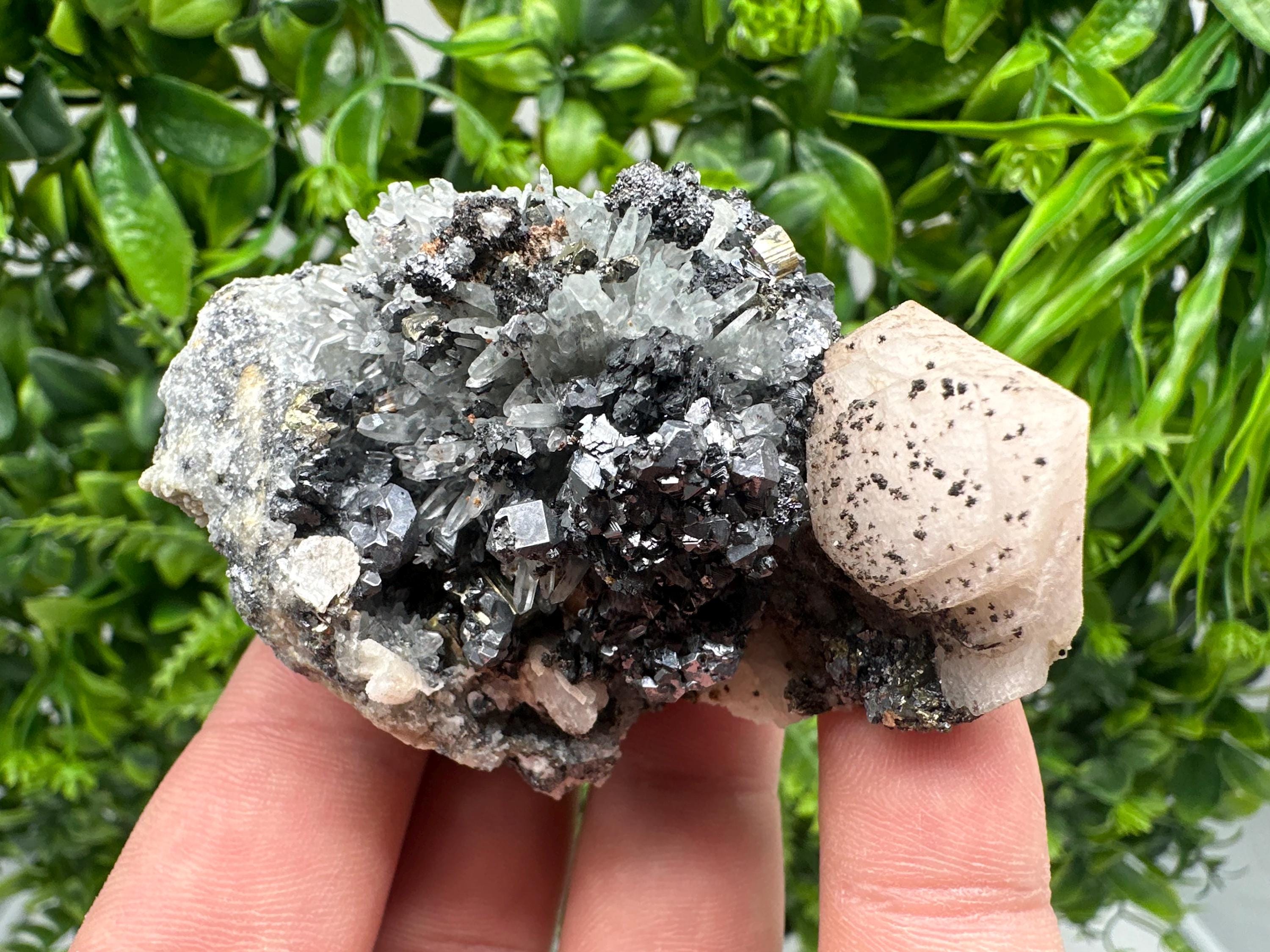 Calcite on Green Quartz: Rare Bulgarian Healing Crystal