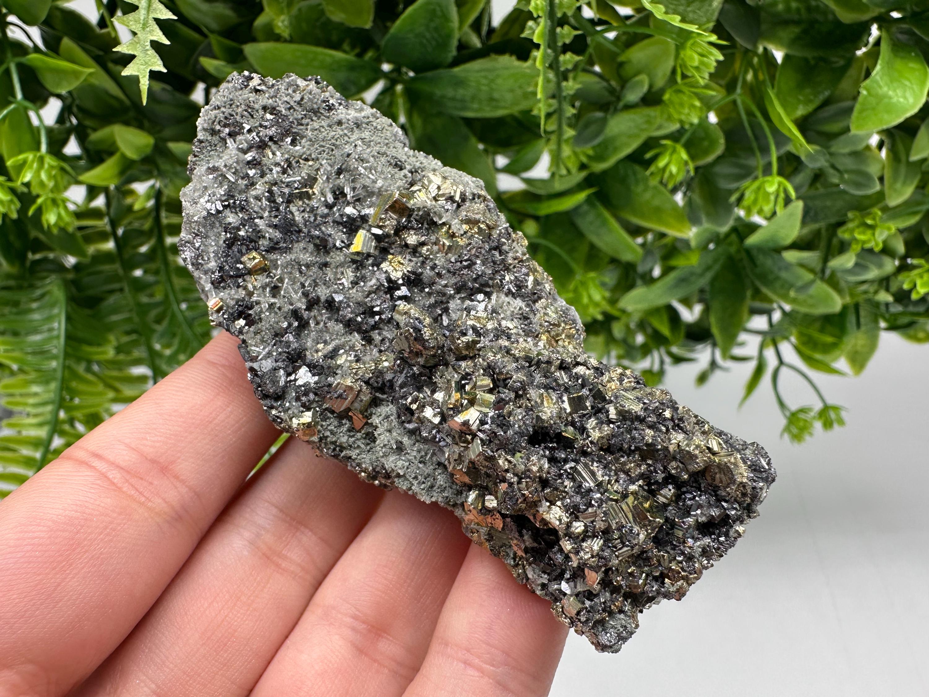 Wonderful Pyrite on Green Quartz,natural,collection mineral,gift,home decor stone,rare crystal,collection Borieva mine,Madan,Bulgaria