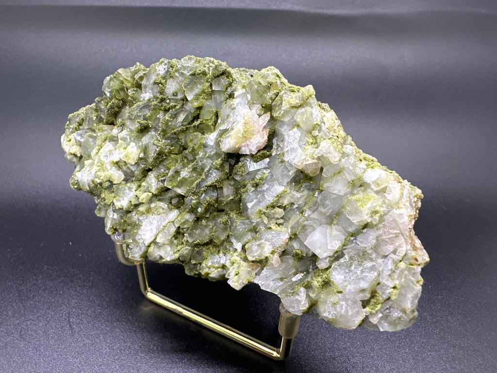 Rare Green Epidote with Quartz Crystals: Sparkly Rainbow Mineral Decor