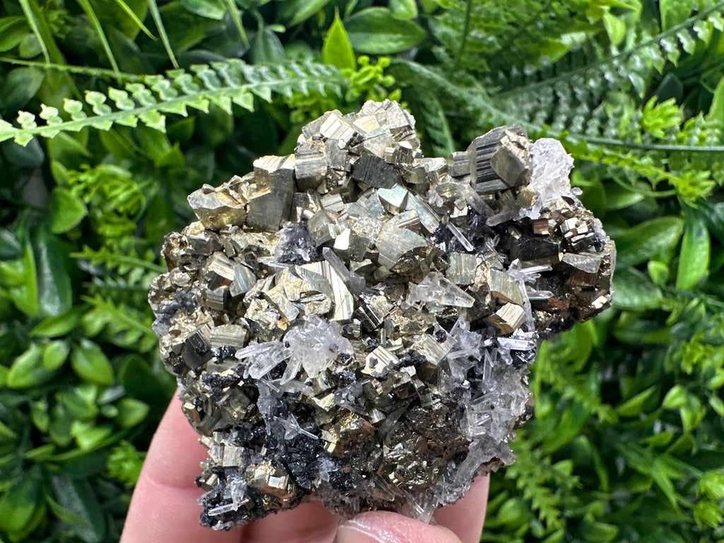 Rainbow Pyrite Cluster on Sphalerite Quartz, Bulgaria Mineral Specimen