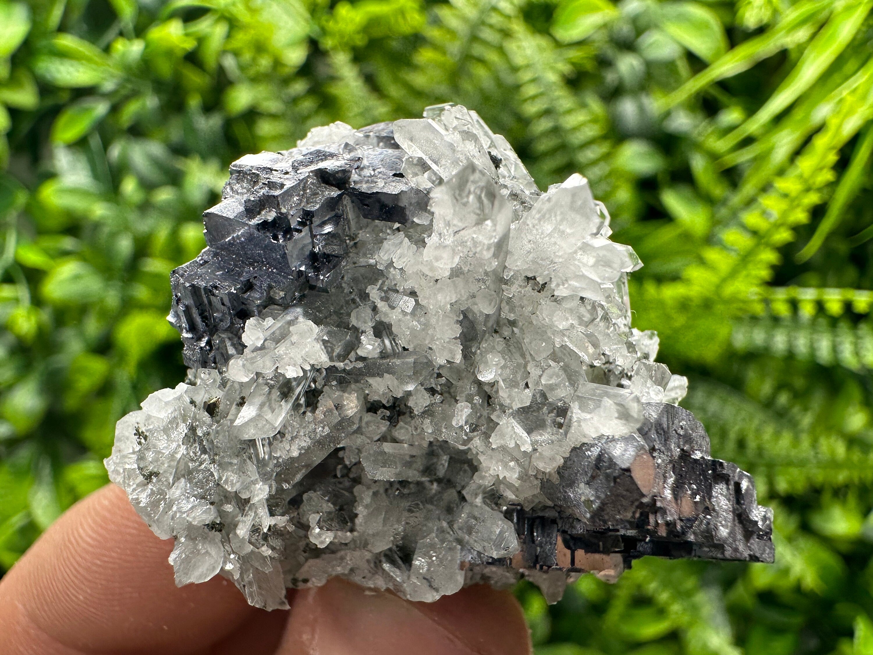 Galena on Quartz with Calcite: Natural Mineral Souvenir