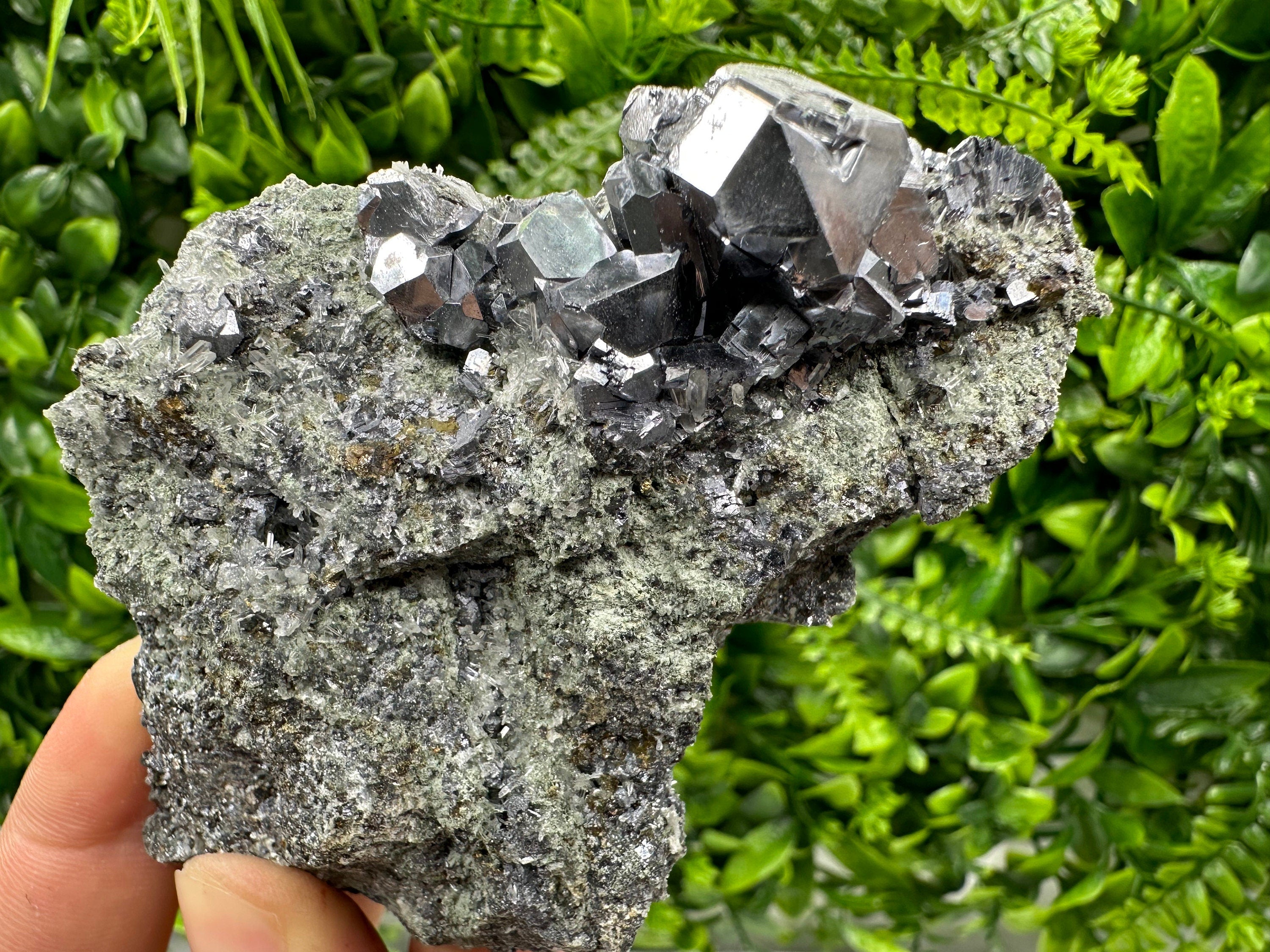 Shiny Galena on Matrix: Borieva Mine Crystal Decor