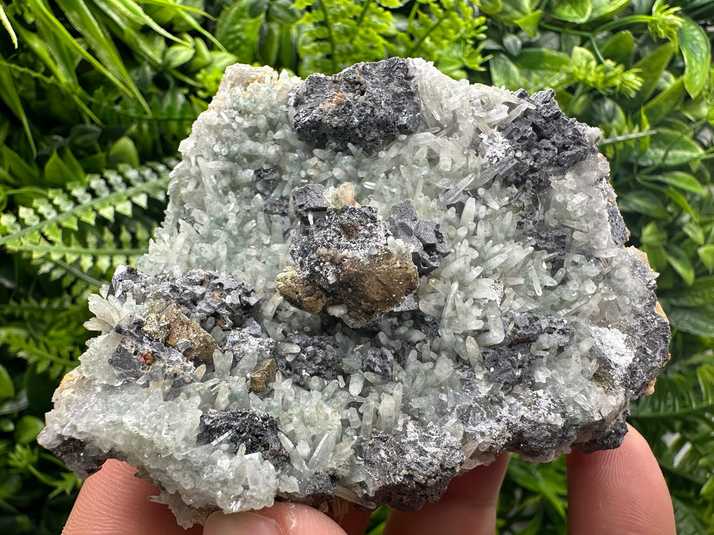 Chalcopyrite Galena on Green Quartz, Bulgaria Mineral Specimen
