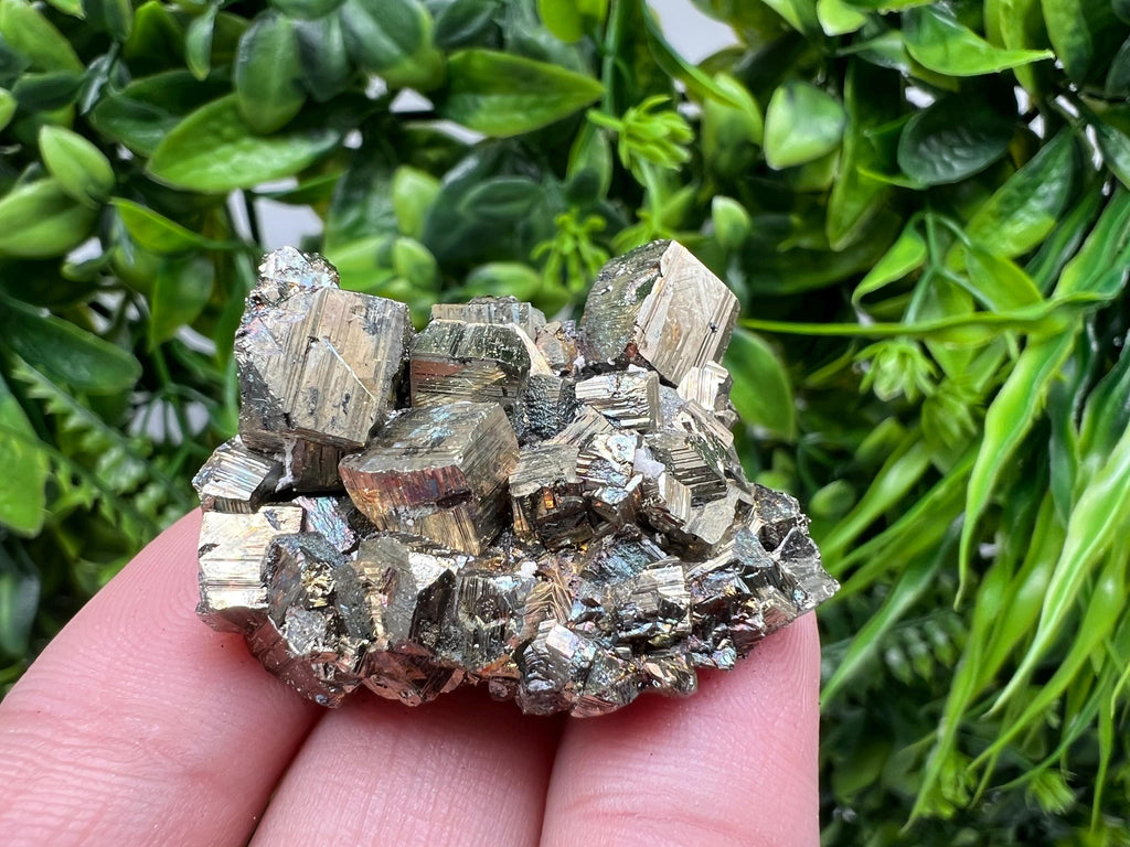 Rainbow Pyrite with Calcite: Natural Crystal Mineral Souvenir