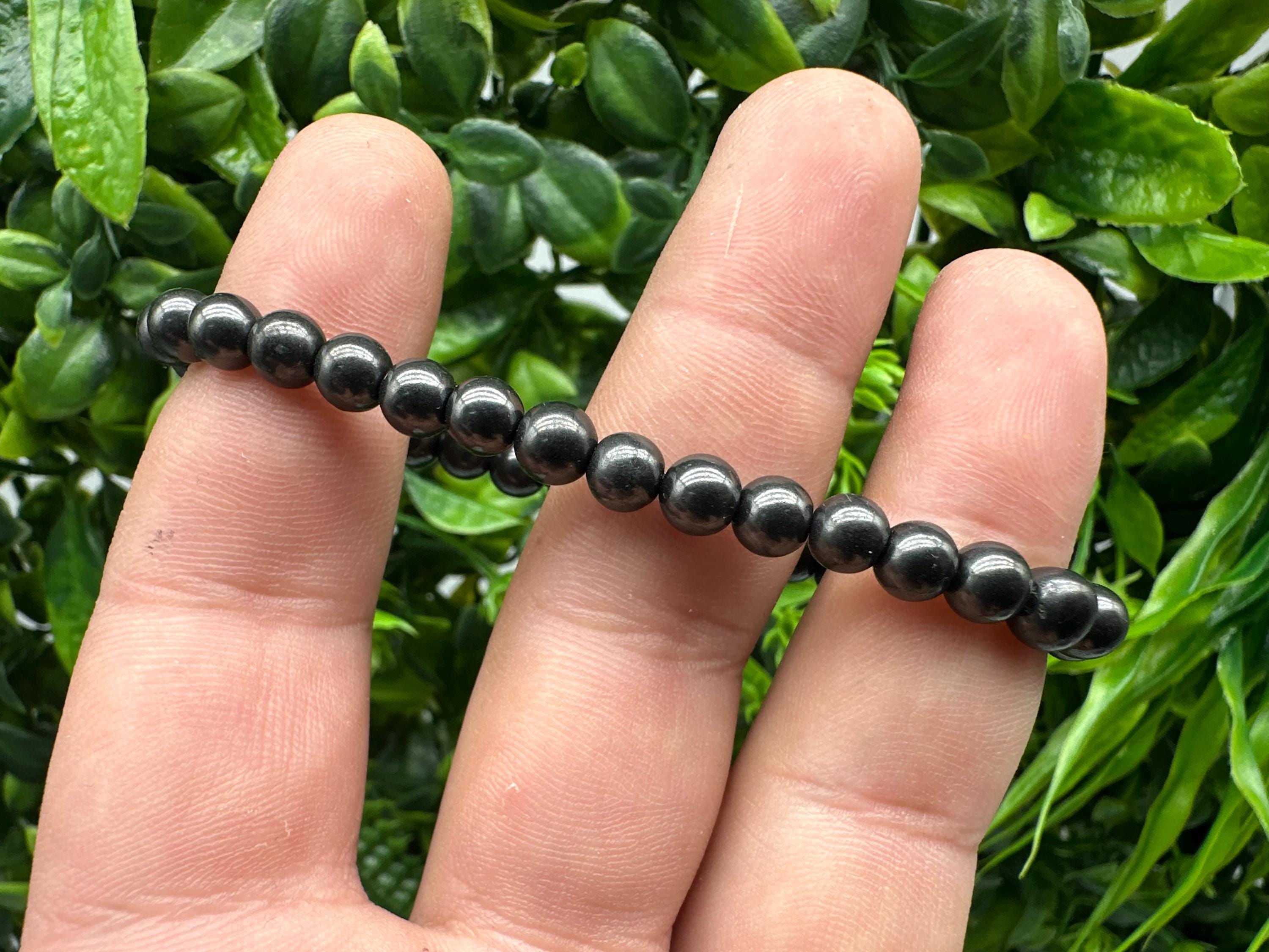 Shungite Bracelet: 6mm Round Gemstone, EMF Protection