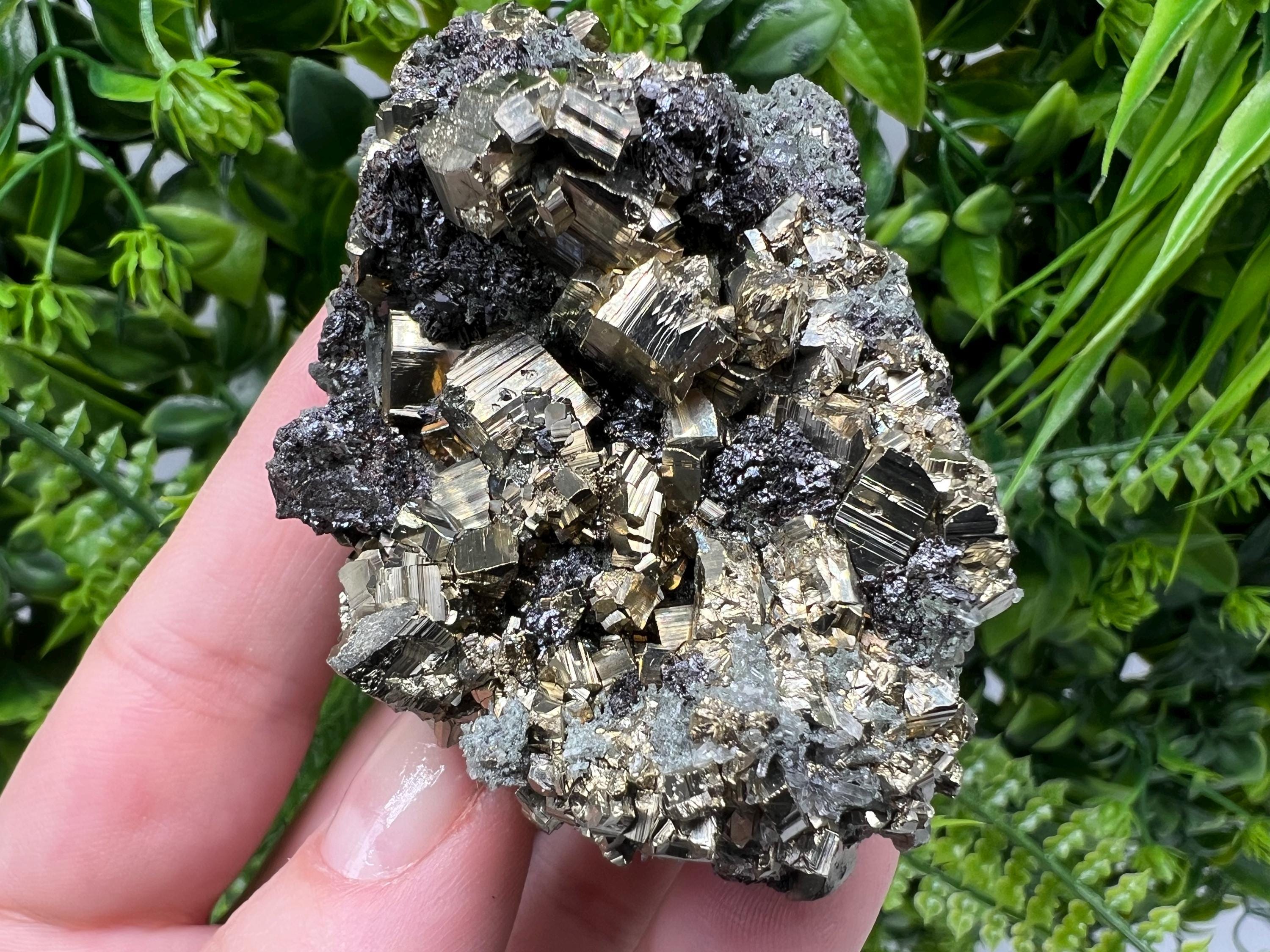 Pyrite on Green Quartz: Bulgaria Mineral Specimen, Home Decor Stone