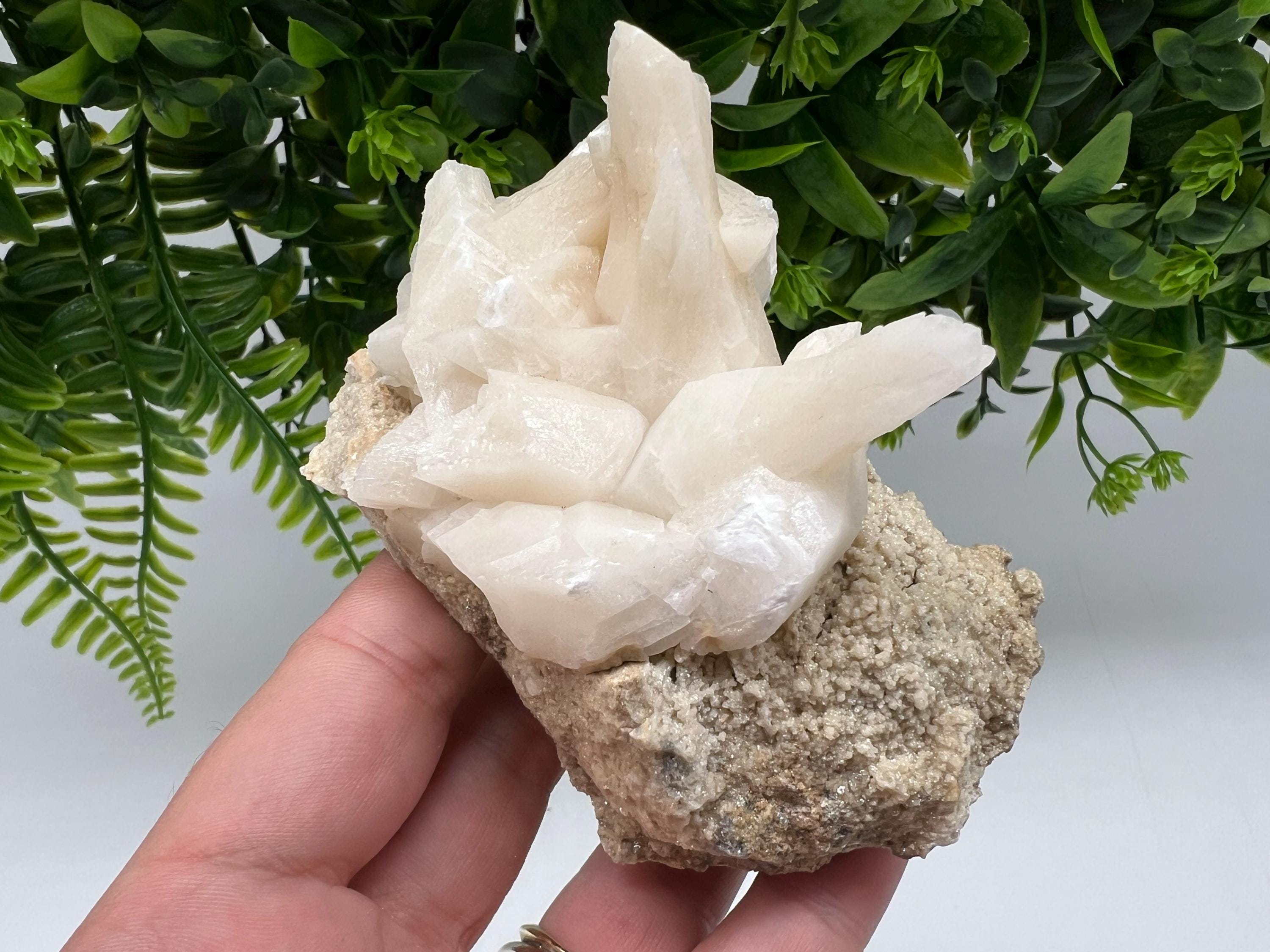 Calcite on Green Quartz: Djurcovo Mine, Bulgaria Healing Crystal
