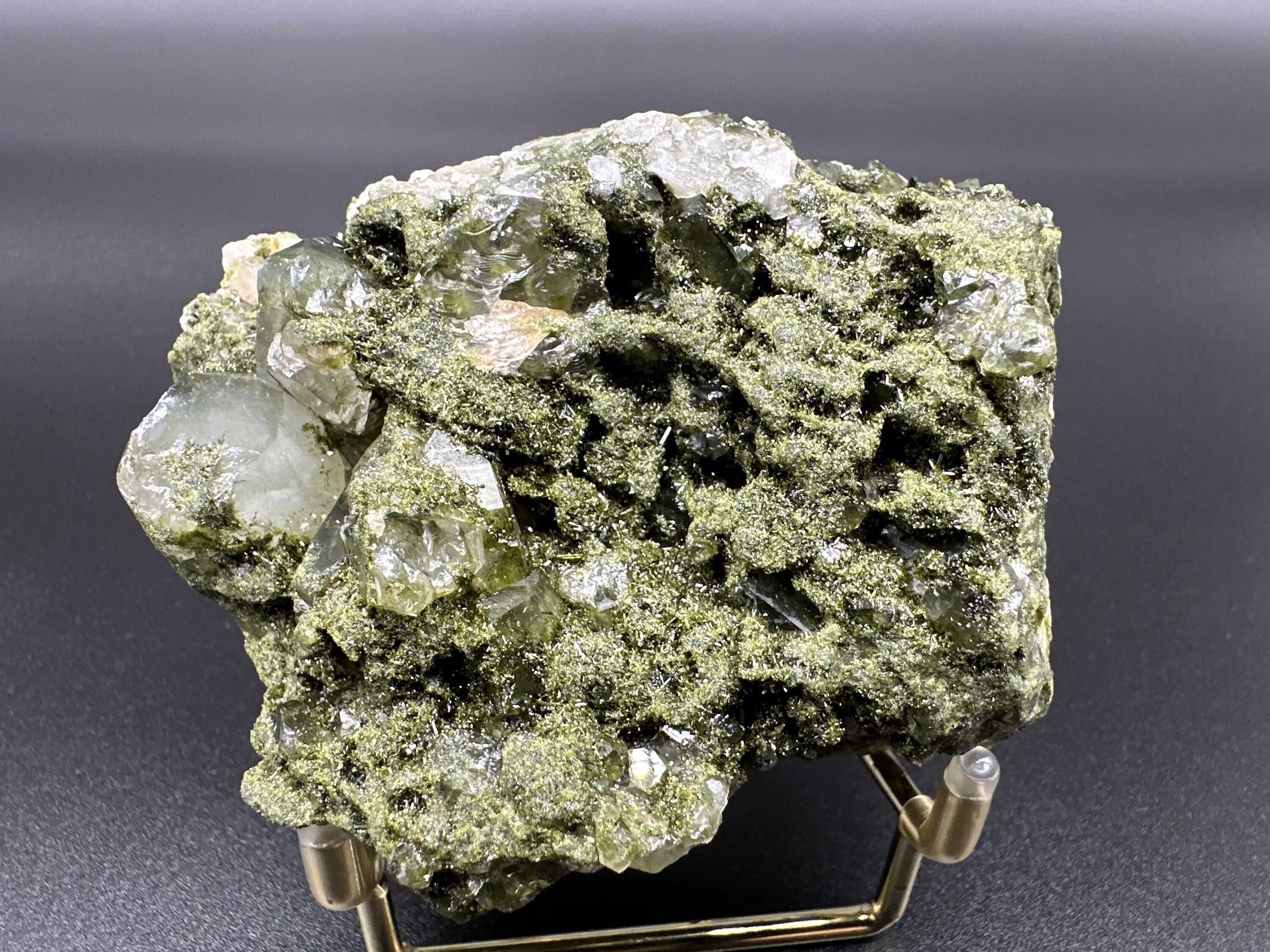 Rare Green Epidote with Quartz Crystals: Eastern Anatolian Decor Stone