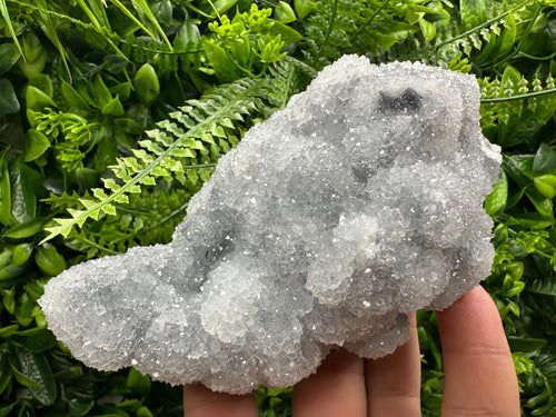 Blue Chalcedony Quartz Cluster, Chlorite Inclusions, Bulgaria Crystal Decor
