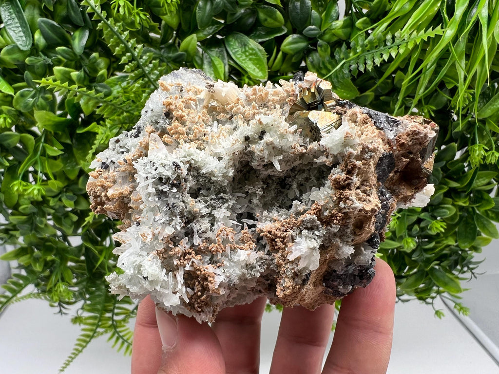 Wonderful Rainbow Pyrite,Sphalerite on Quartz from 9 th September mine,Madan,Bulgaria natural,collectibles mineral specimen,home decor stone
