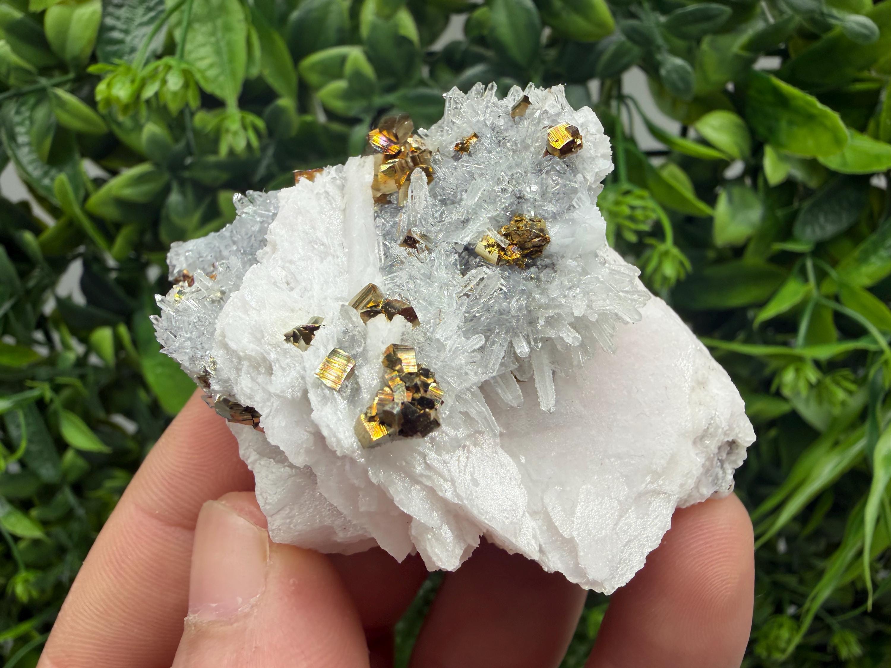 Mangano Calcite on Quartz with Pyrite, Madan Bulgaria Mineral Specimen