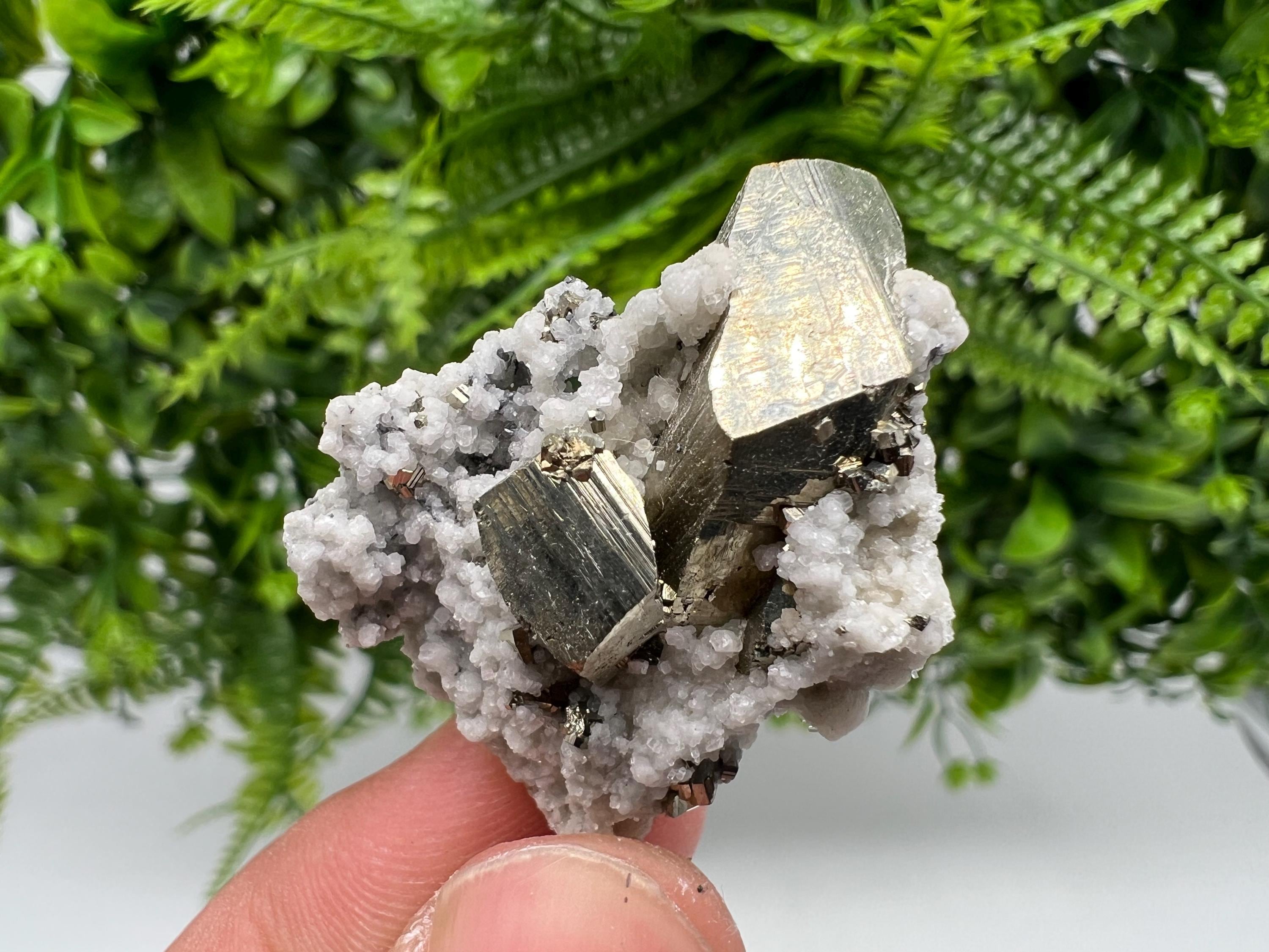 Pyrite on Quartz, Calcite, Bulgarian Mineral Specimen