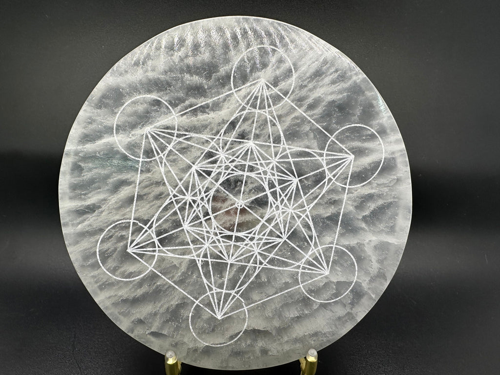 Selenite Charging Plate: Metatron's Cube Sacred Geometry Grid