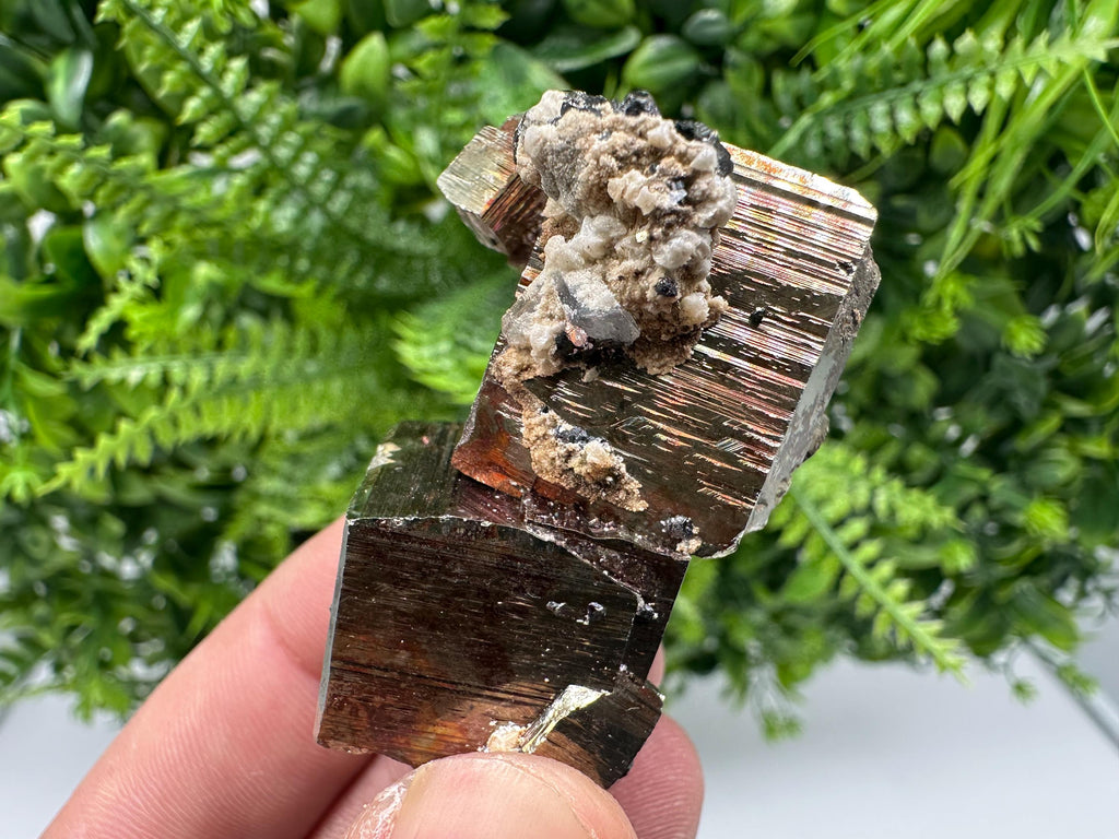 Rainbow Pyrite with Calcite, Natural Crystal Mineral Souvenir