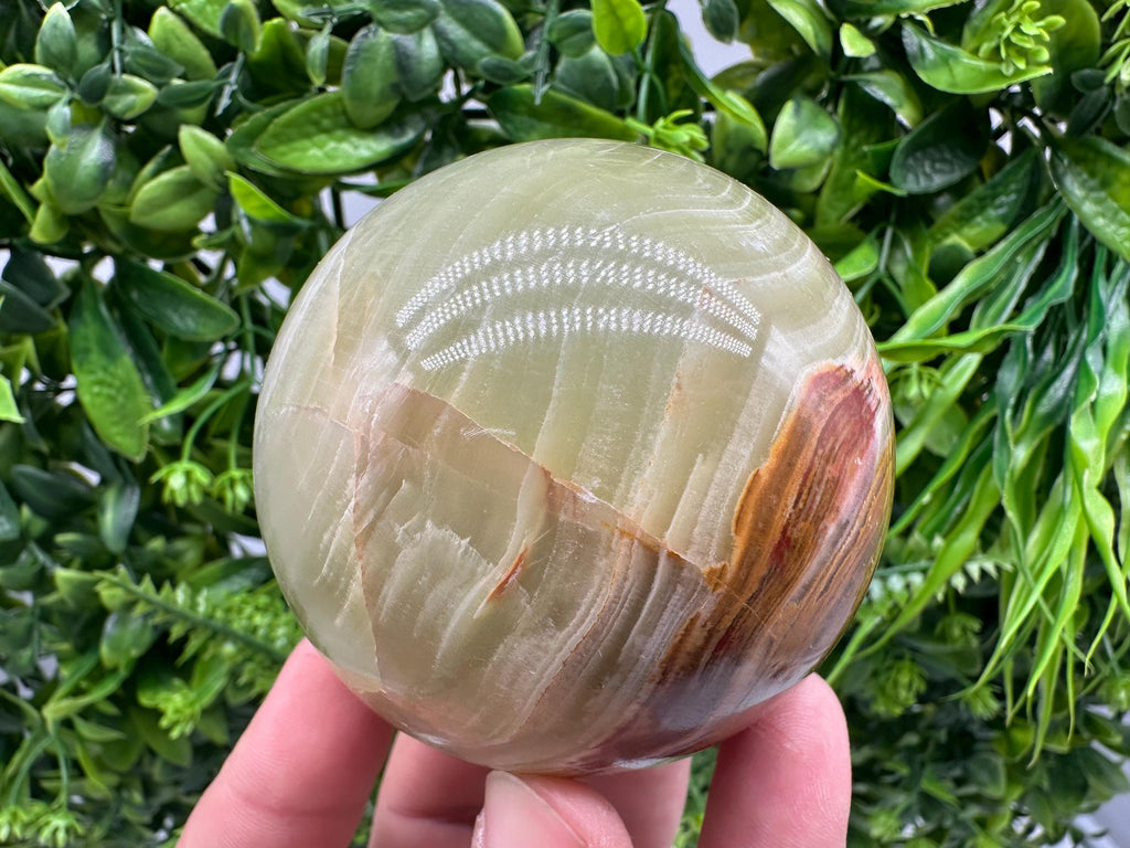 Green Onyx Crystal Sphere: Banded Calcite Healing Stone (5cm)
