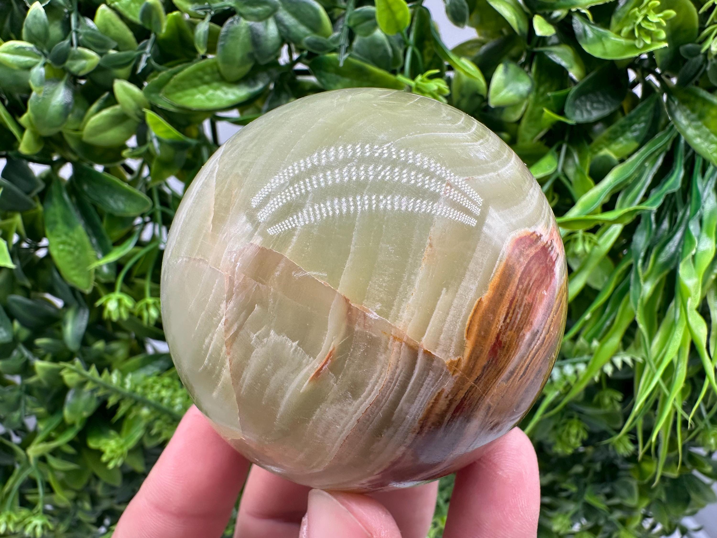 Green Onyx Crystal Sphere: Banded Calcite Healing Stone (5cm)