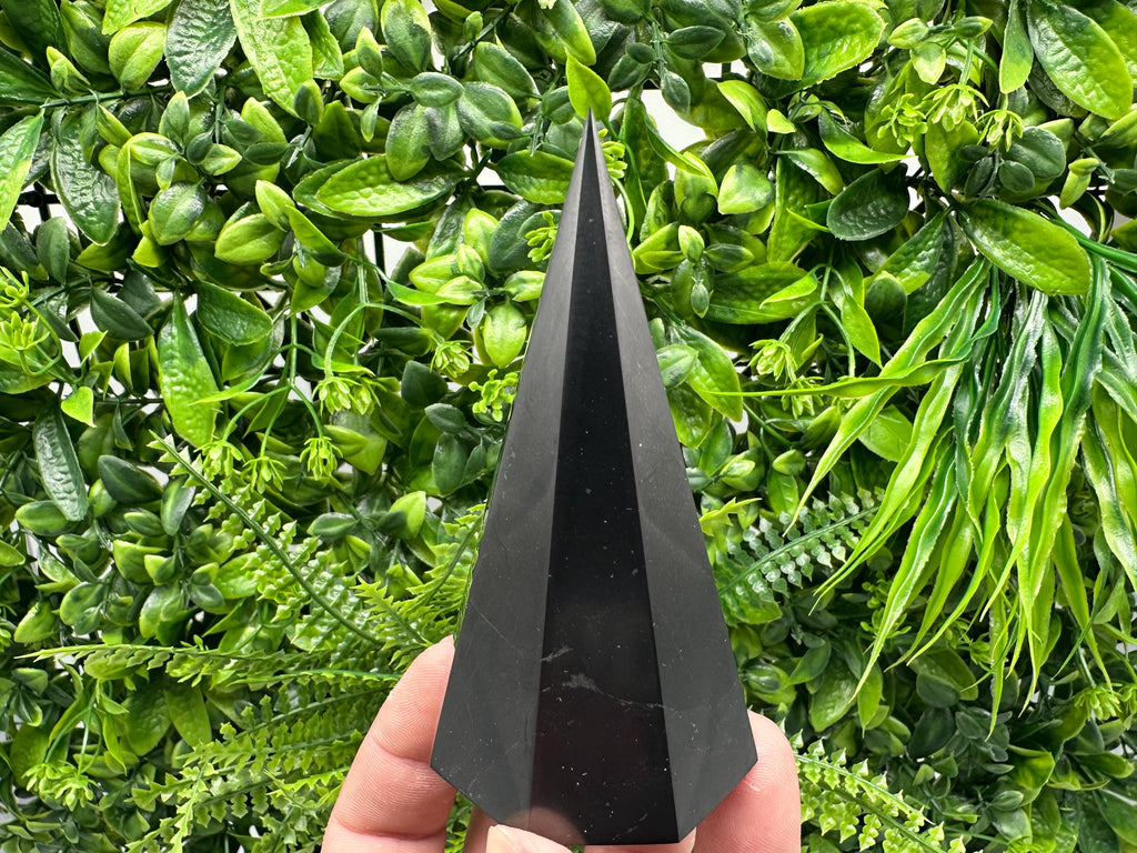 Shungite Pyramid Tower: EMF Protection, Healing Crystal (10cm)