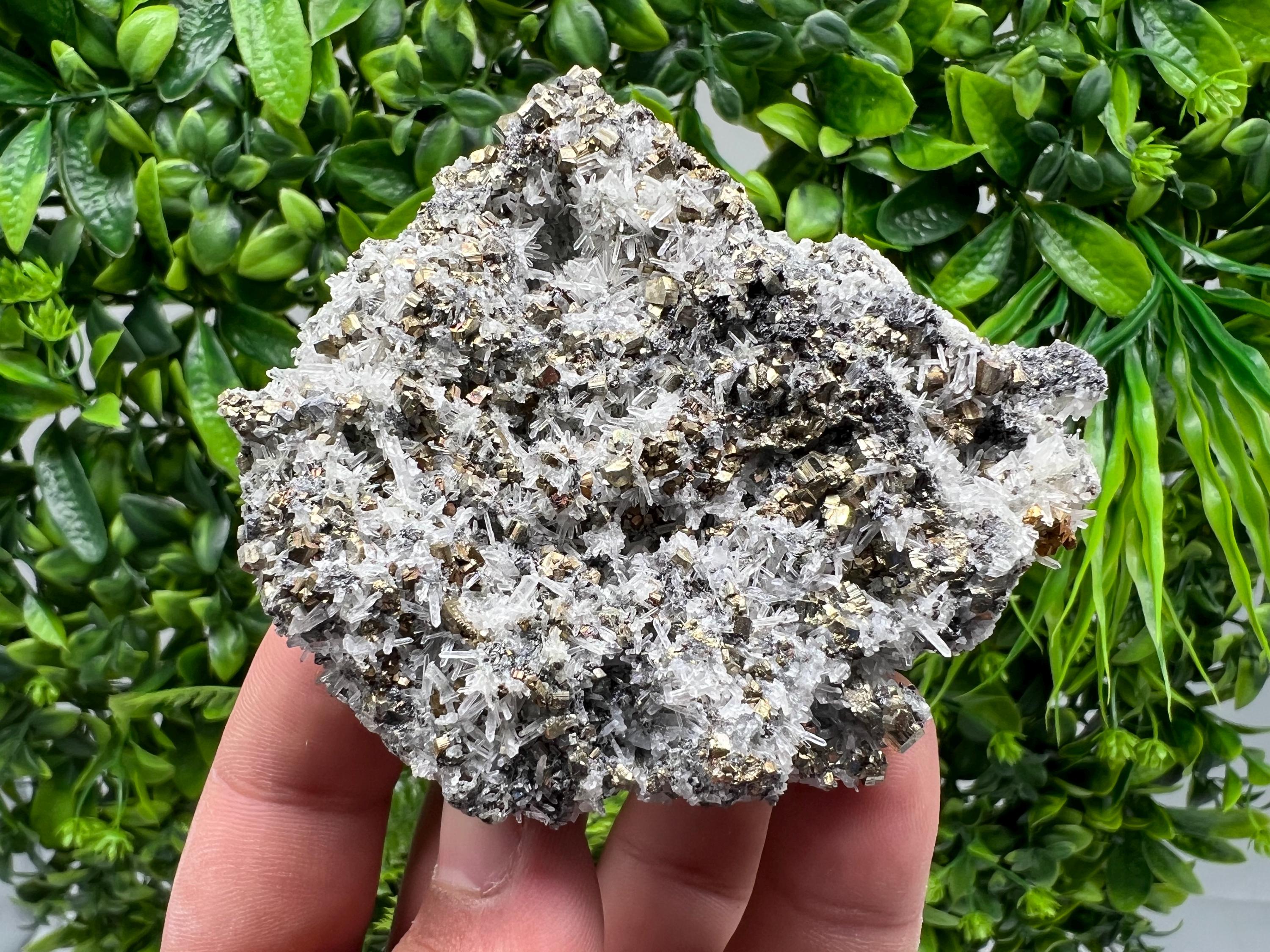 Rainbow Pyrite on Quartz with Oxide, Natural Bulgaria Crystal Souvenir
