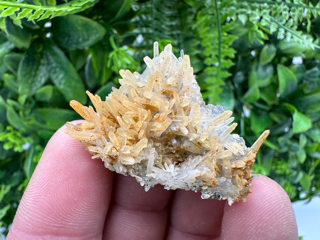 Limonite Coated Quartz Crystal Cluster, Natural Mineral Specimen