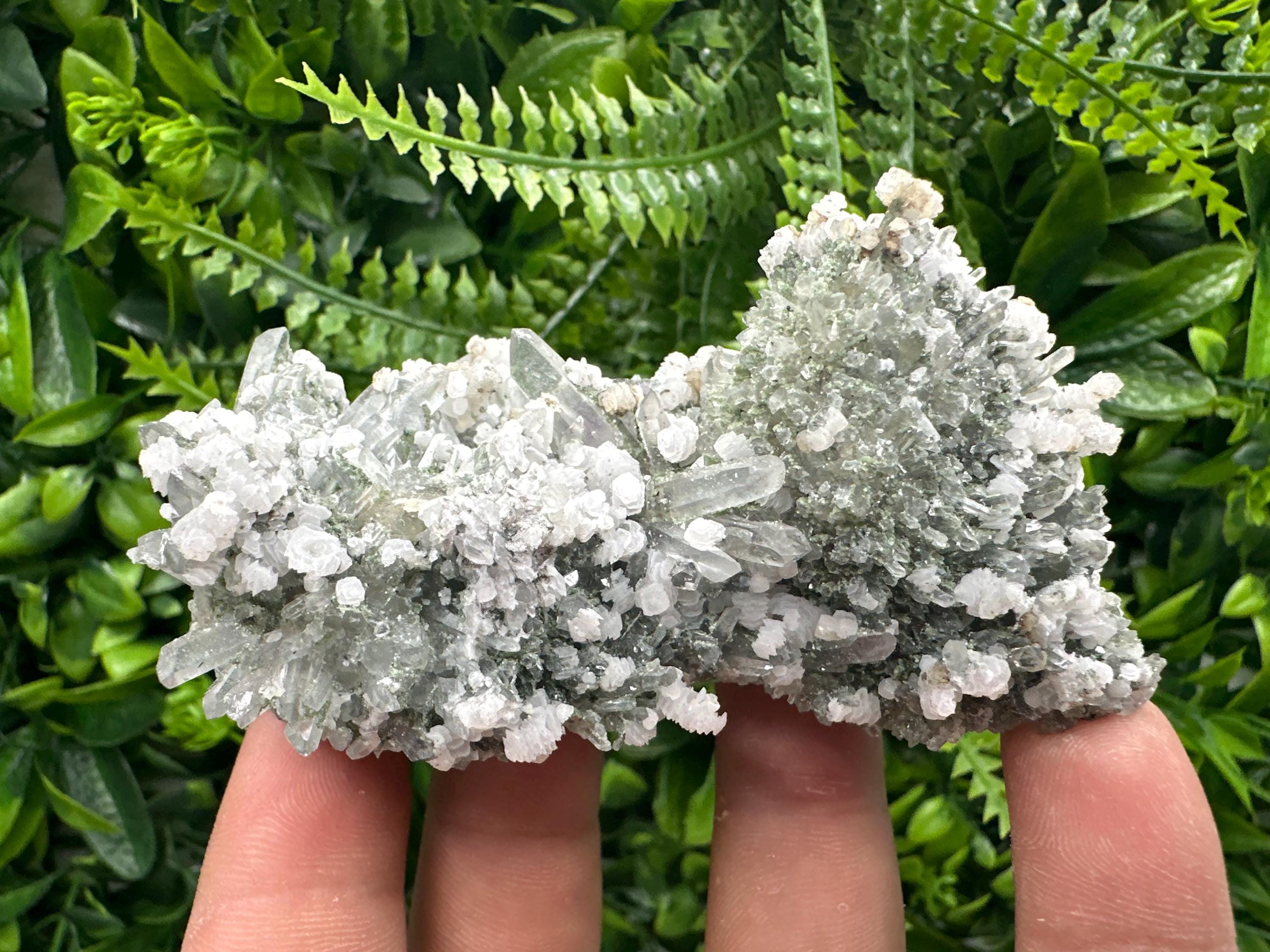Calcite on Quartz with Amethyst and Chlorite, Djurcovo Mine, Bulgaria