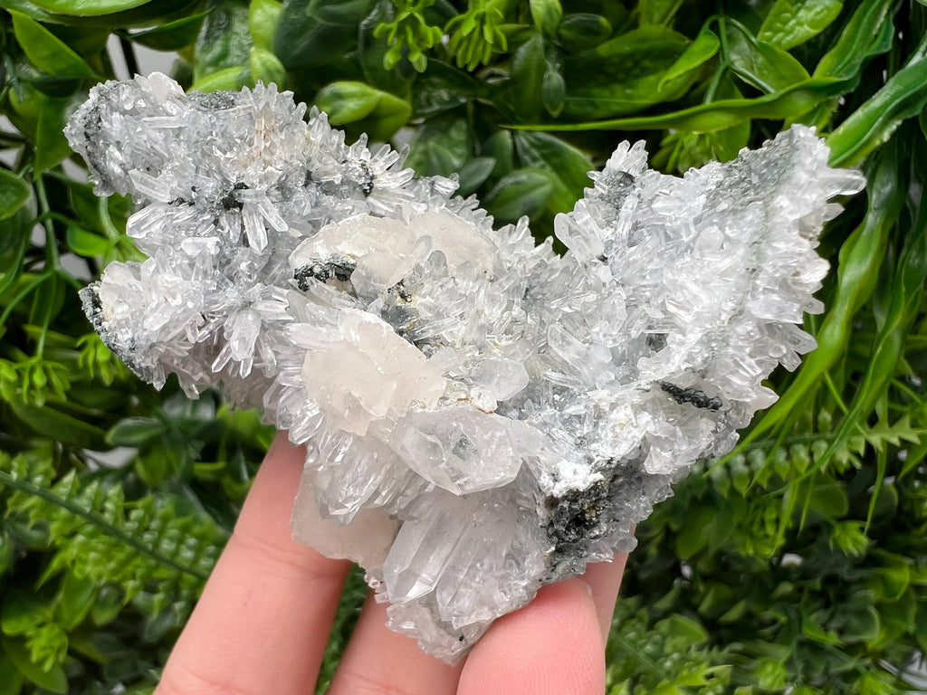Calcite on Quartz Crystal: Borieva Mine, Bulgaria