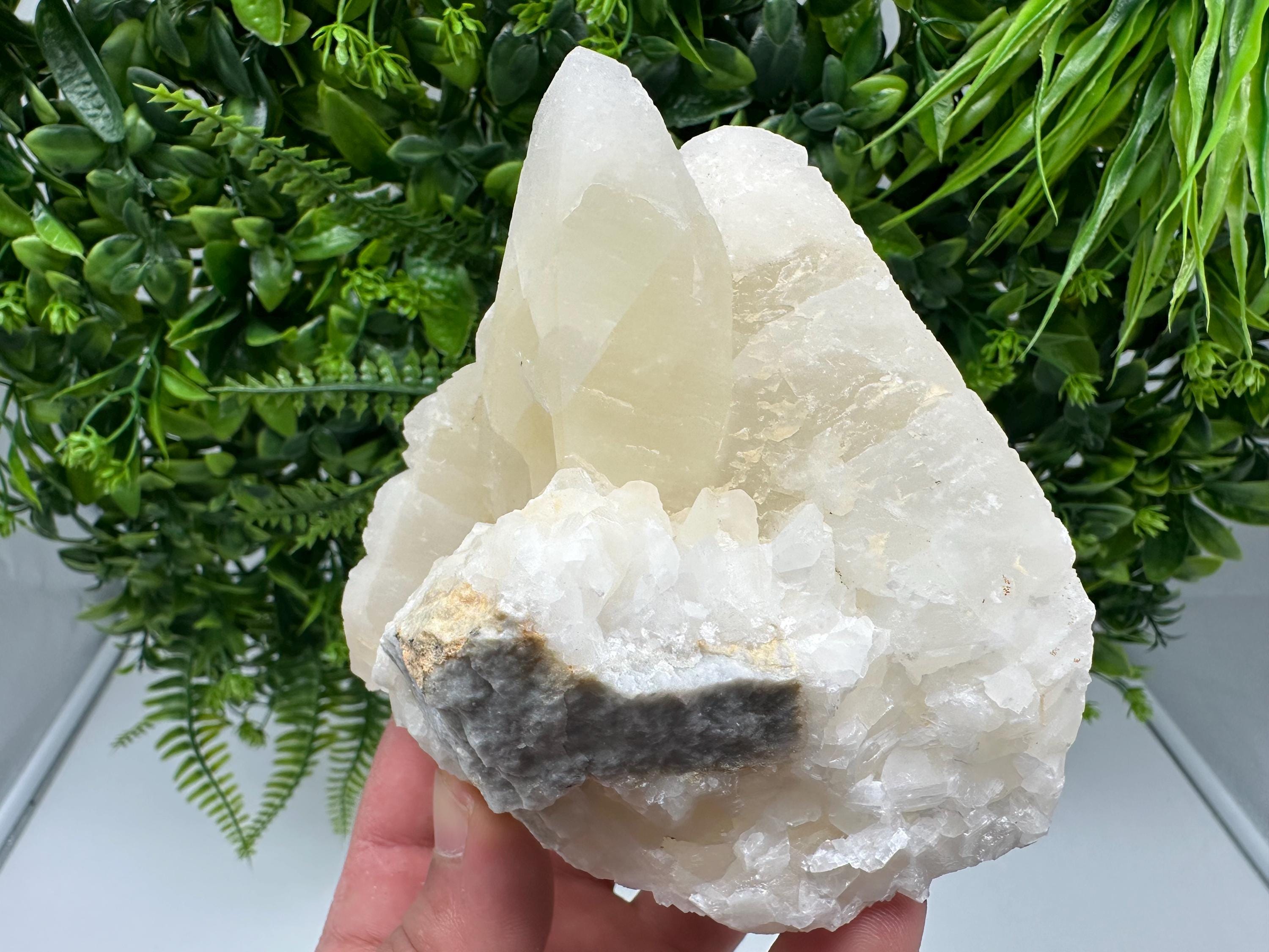 Calcite on Green Quartz: Laki Bulgaria Healing Crystal