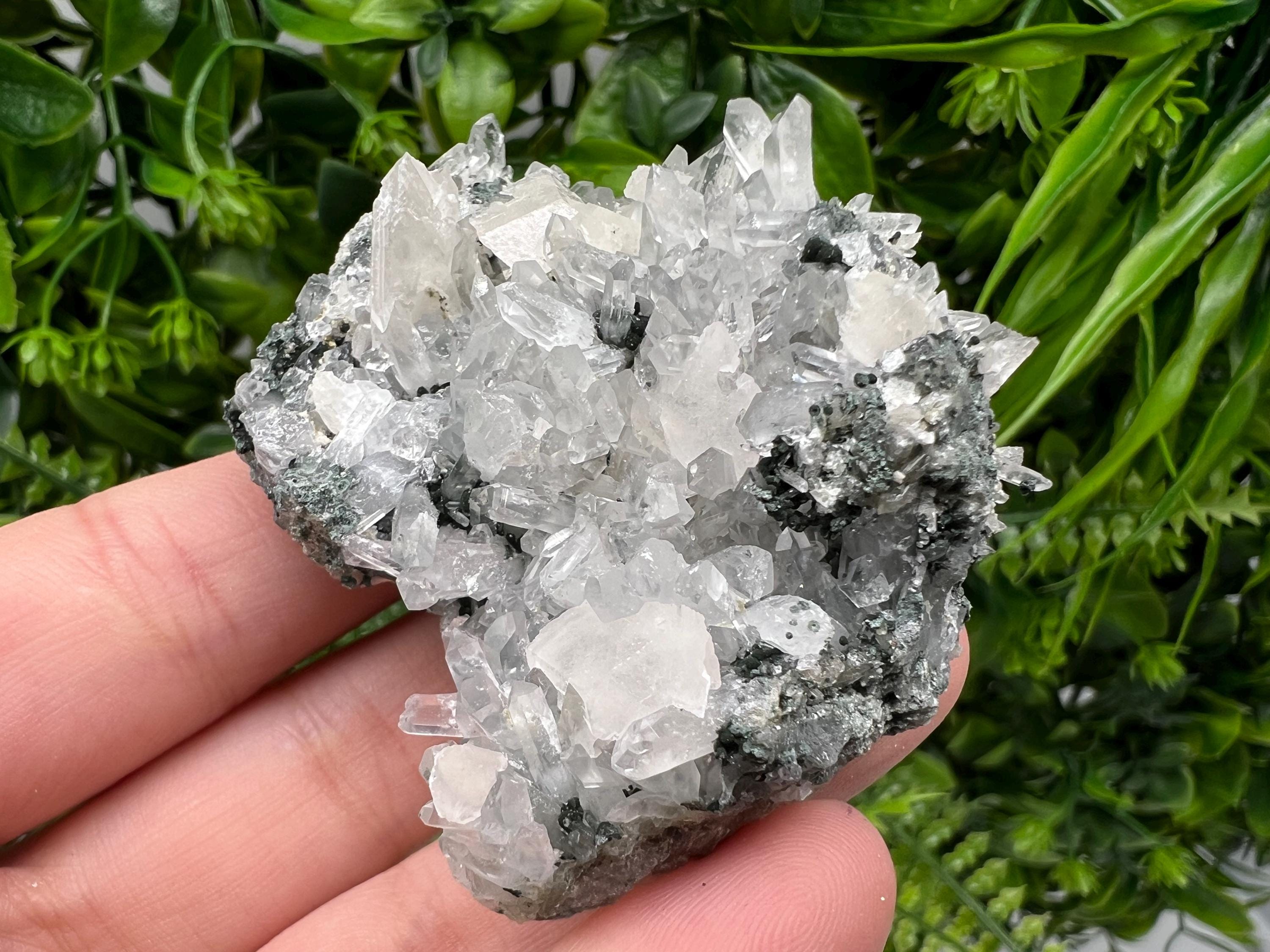 Calcite on Quartz Crystal: Borieva Mine, Bulgaria