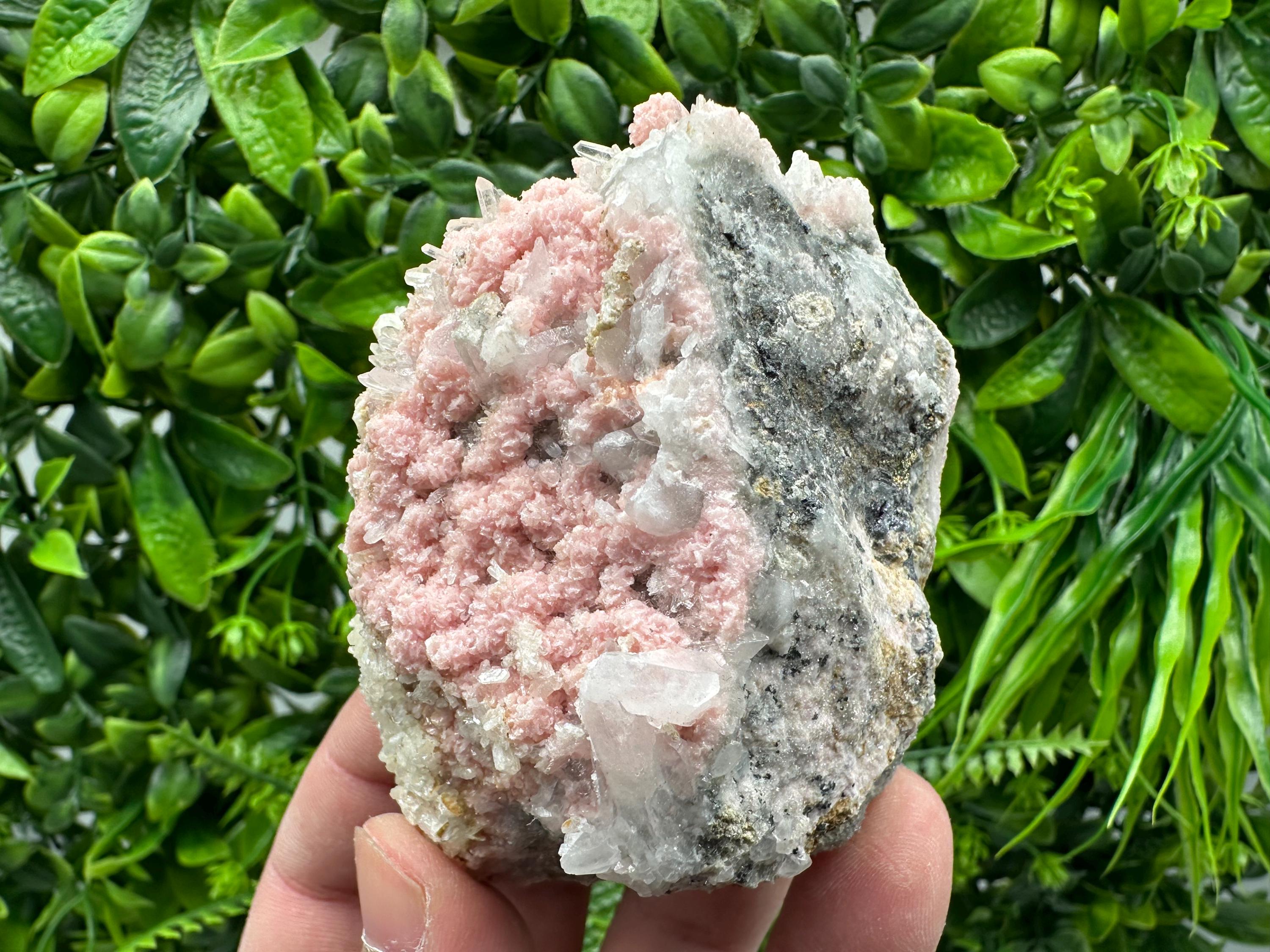 Rhodochrosite on Quartz Specimen, Starnica Mine, Bulgaria