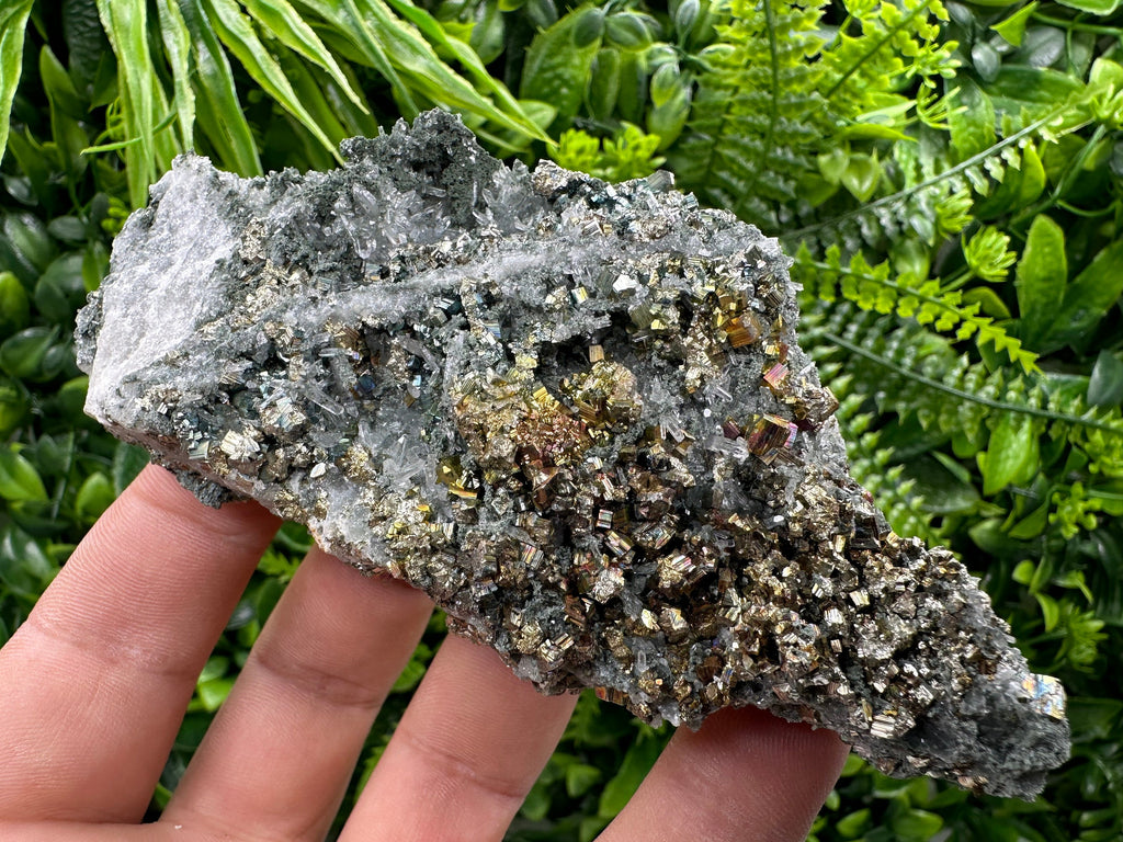Pyrite on Green Quartz, Borieva Mine Bulgaria, Home Decor Stone