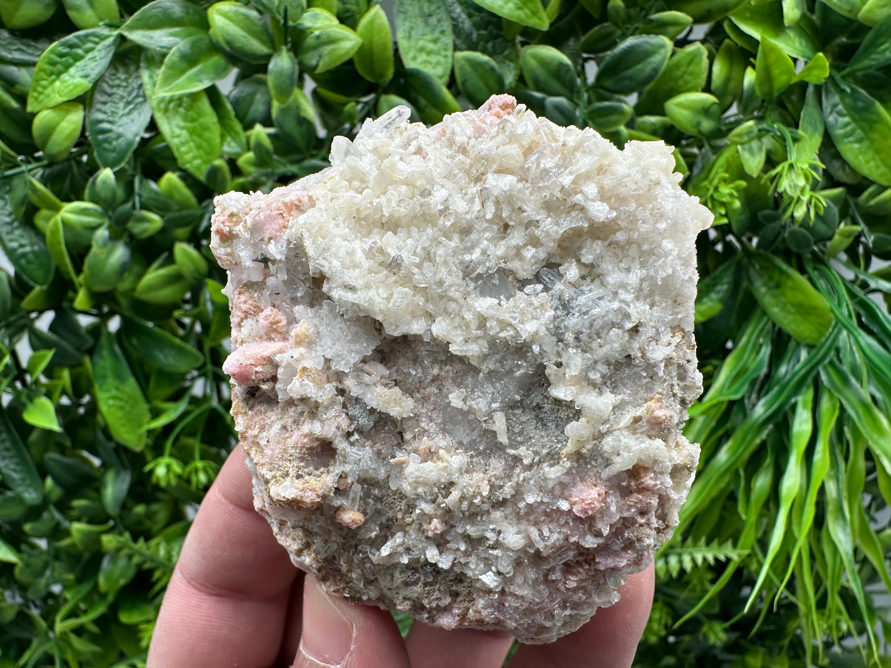 Rhodochrosite on Quartz Specimen, Starnica Mine, Bulgaria
