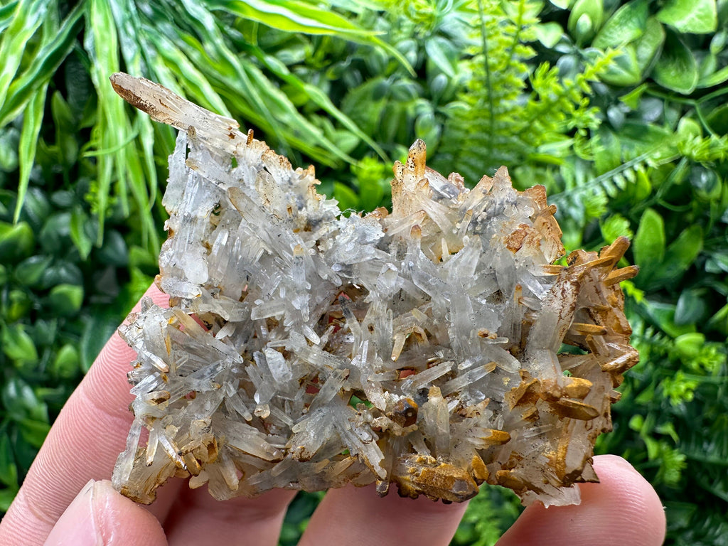 Quartz Crystal Cluster with Limonite, Iron Oxide Mineral Specimen