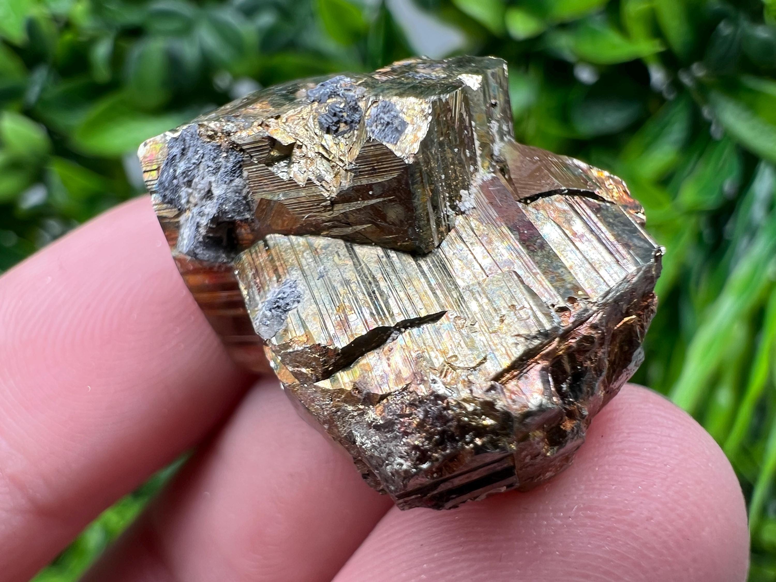 Rainbow Pyrite with Calcite, Natural Crystal Mineral Souvenir