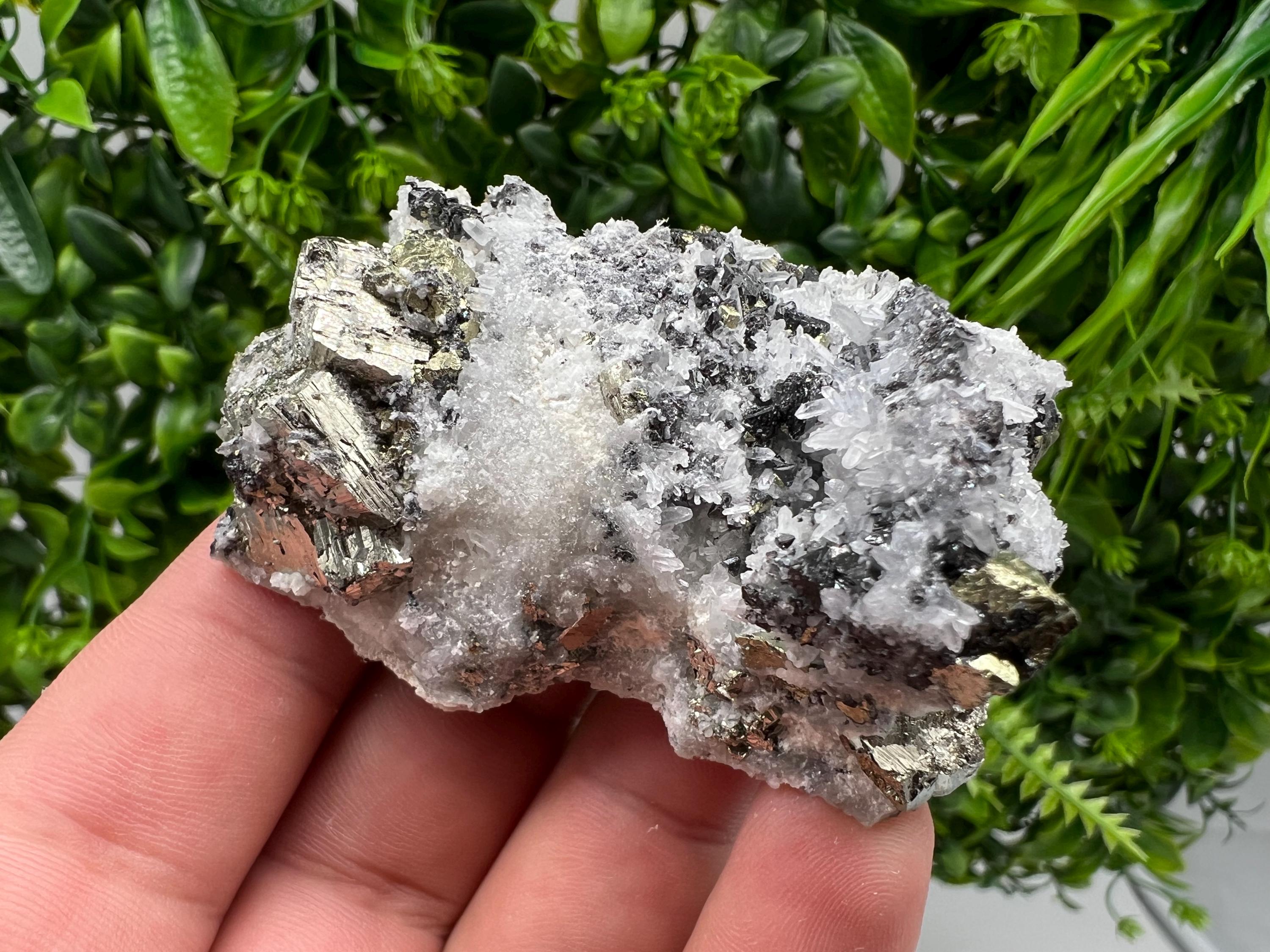 Pyrite on Quartz whit Sphalerite from Krushev dol mine,Madan,Bulgaria,natural,collectible mineral specimen,home decor stone,ear minerals,gif