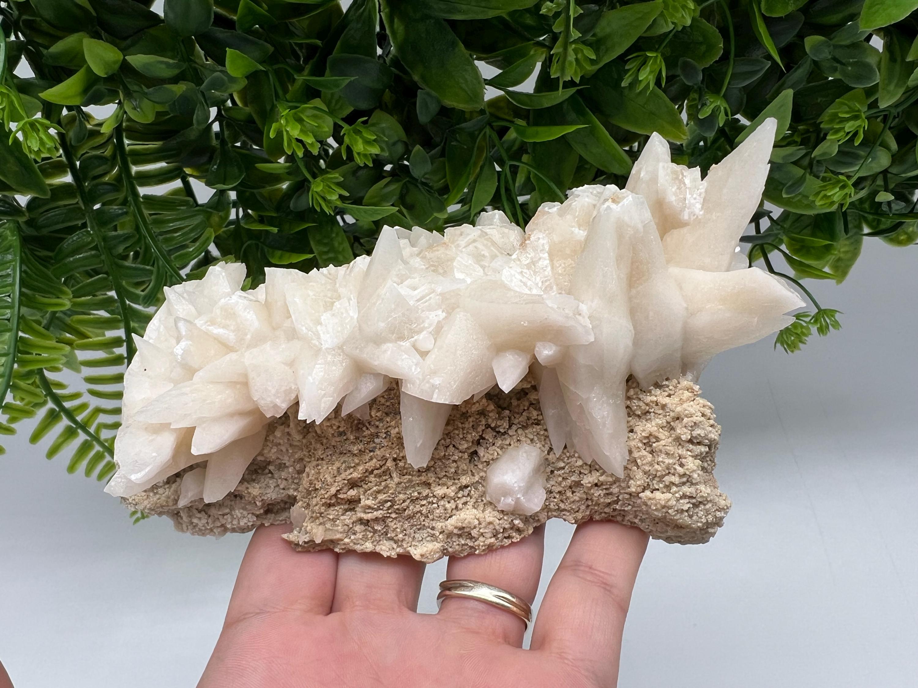 Calcite on Green Quartz, Djurcovo Mine, Bulgaria Crystal