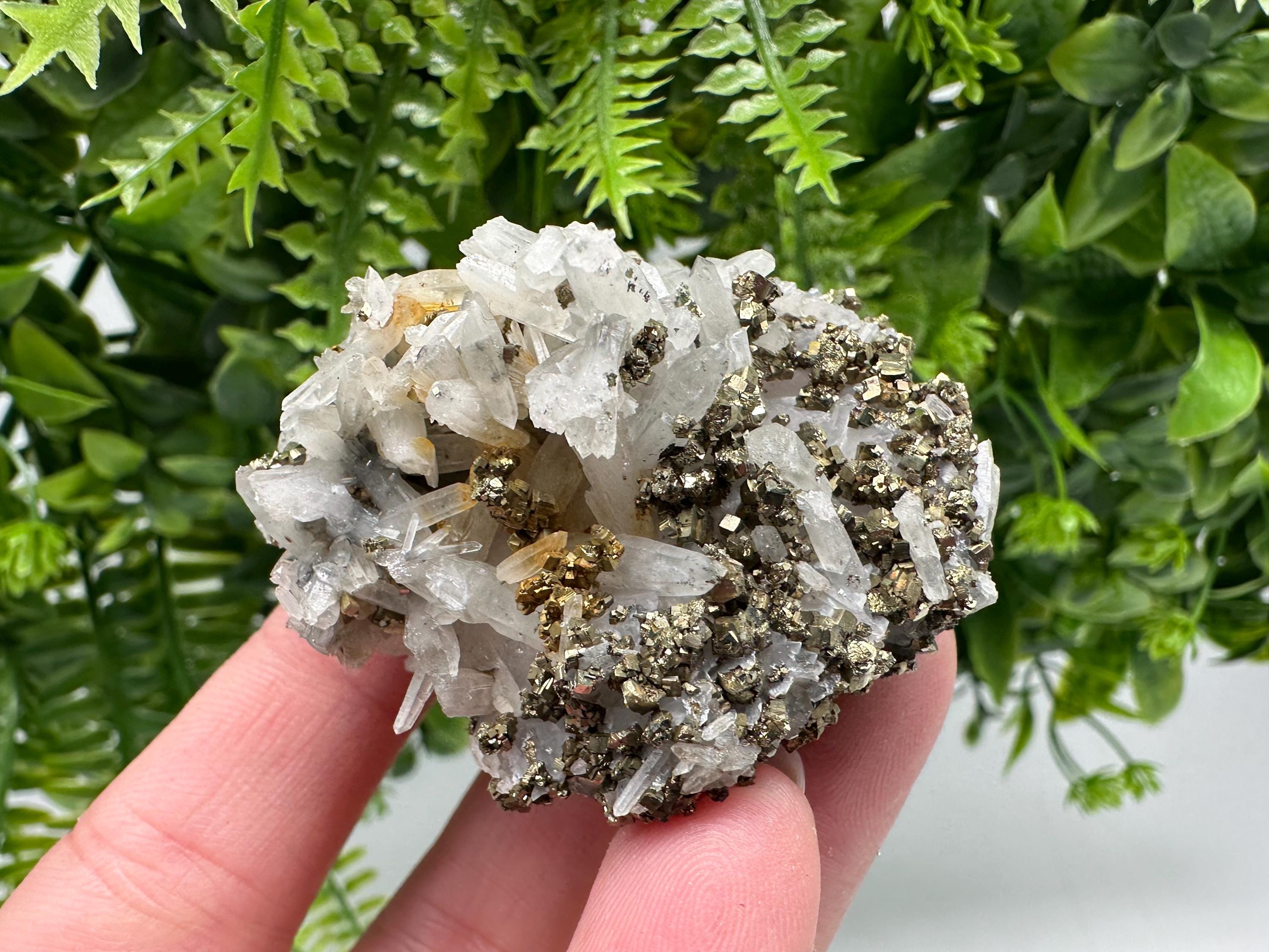 Pyrite on Quartz, Calcite Mineral Specimen, Borieva Mine, Bulgaria